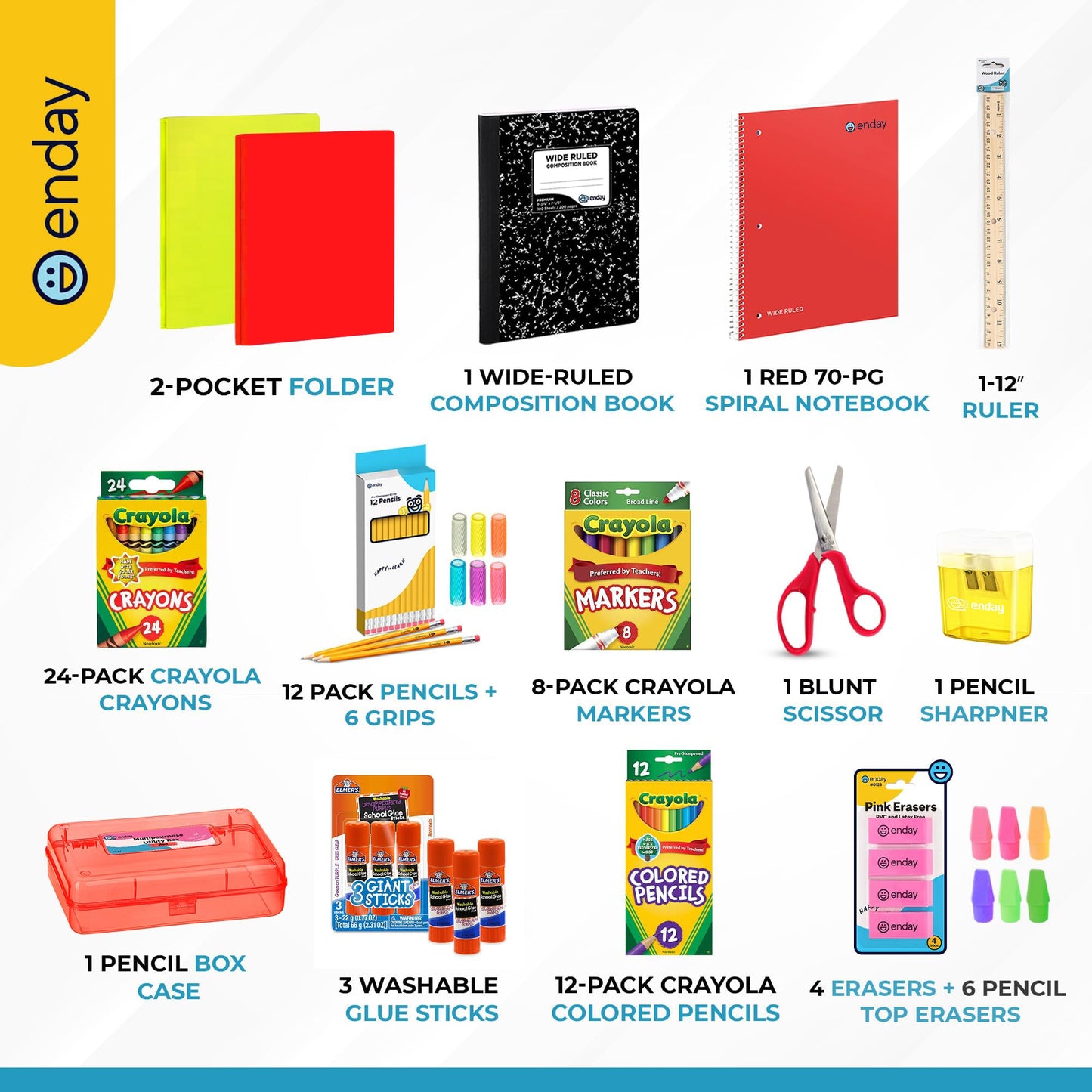 Enday Back to School Supplies Kit - Grades K-5, 83 Piece Back to School Supplies Kit, Kindergarten School Supplies Kids for Girls & Boys