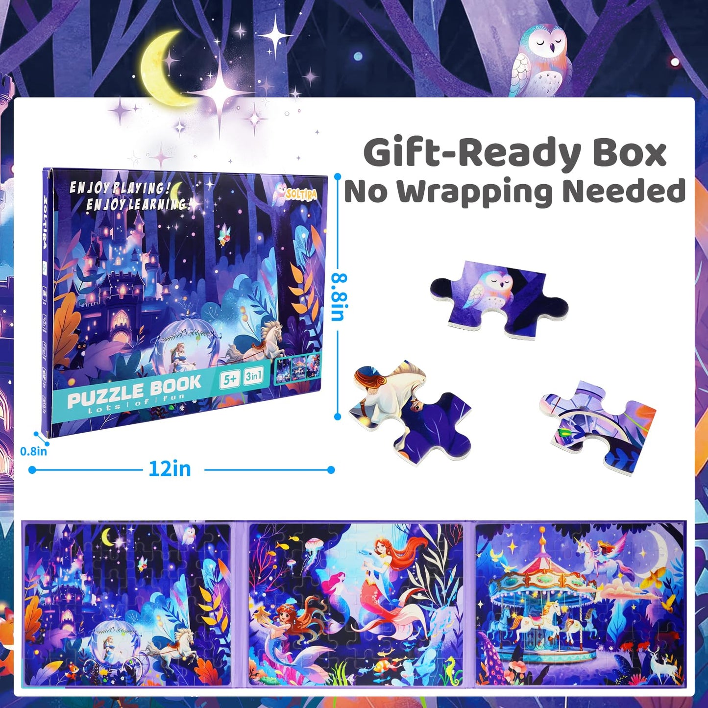Princess Magnetic Puzzles for Girls 4-8 3 * 48 PCS Princess Themes Puzzle Magnetic Puzzles for Girls 5-6 Travel Puzzles or Airplane/Car/Road Trip Gift Toys for Girl 6-8 Years Old