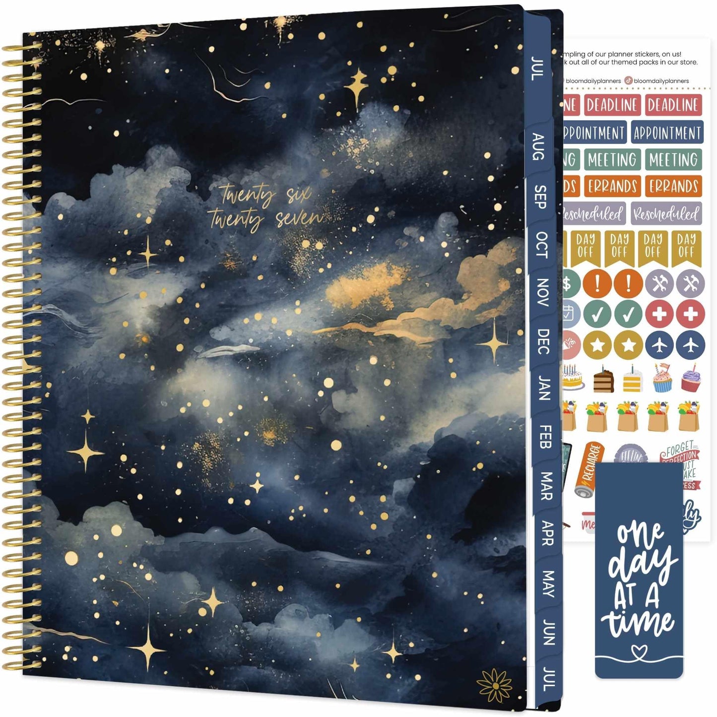 bloom daily planners 2026-2027 (8.5" x 11") Academic Year Day Planner (July 2026 - July 2027) - 13 Months Weekly & Monthly Dated Agenda Organizer with Stickers & Tabs - Midnight Sky
