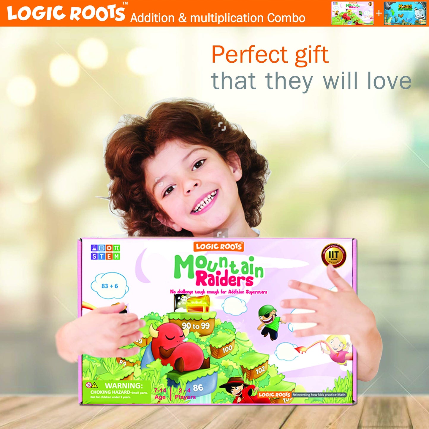 Logic Roots Two Math Games for Kids - Learn Addition, Subtraction, and Multiplication Table | Educational Games for Kids 5 and up for Kids (Monster Sock Factory + Moutain Raiders)