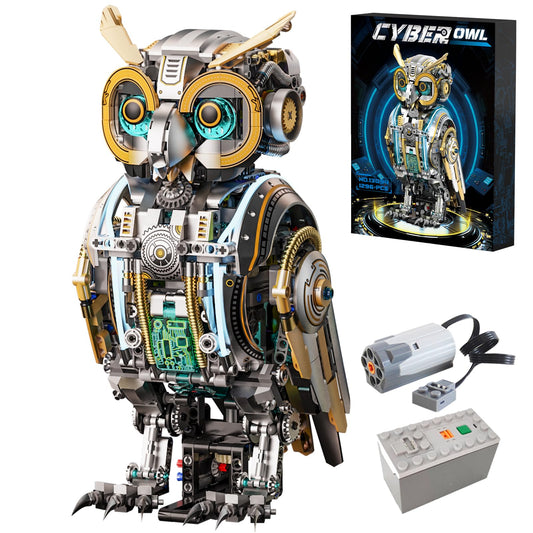 Myth Qholve Mechanical Owl Building Blocks Hand-Crank or Electric Powered Moving Snake Engineering Construction Set for Kids and Adults Detailed Mechanical Model with Gears and Lights