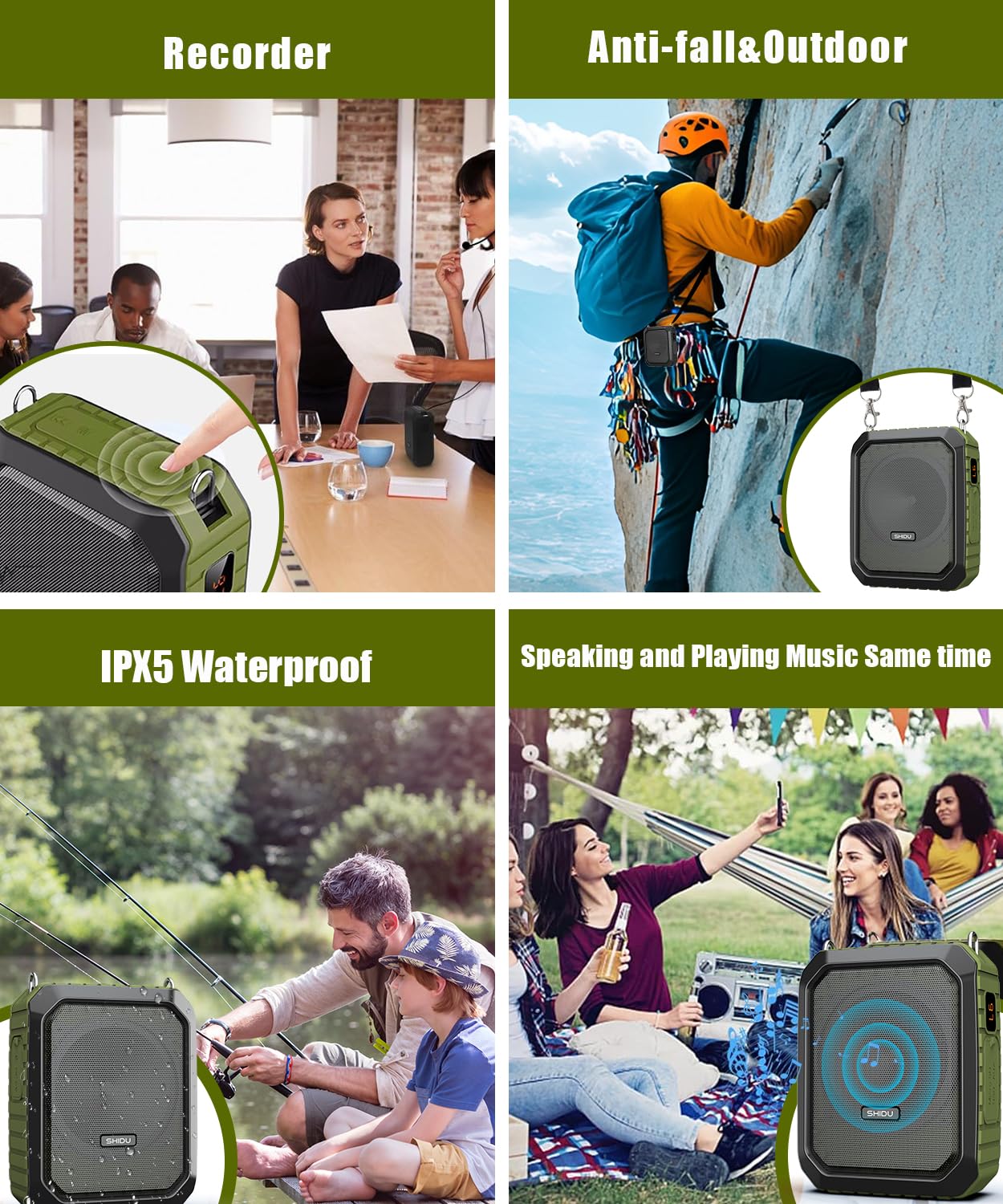 SHIDU Voice Amplifier for Teacher with Portable Microphone and Speaker, 18W Megaphone with Wired Mic Headset, IPX5 Waterproof & Rechargeable Bluetooth Speaker Systems for Tour Guide (NOT Wireless)
