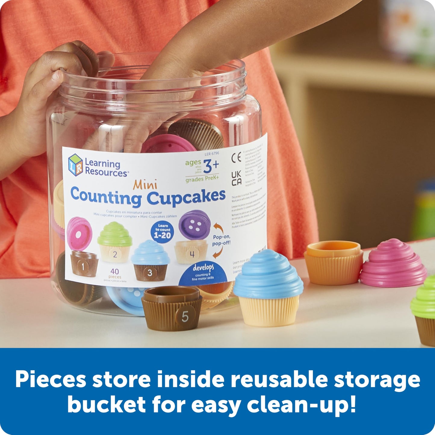 Learning Resources Mini Counting Cupcakes - Birthday Cake, Sensory Toys, Montessori Preschool Activities, Kitchen Play Food Sets for Kids, Fine Motor Games