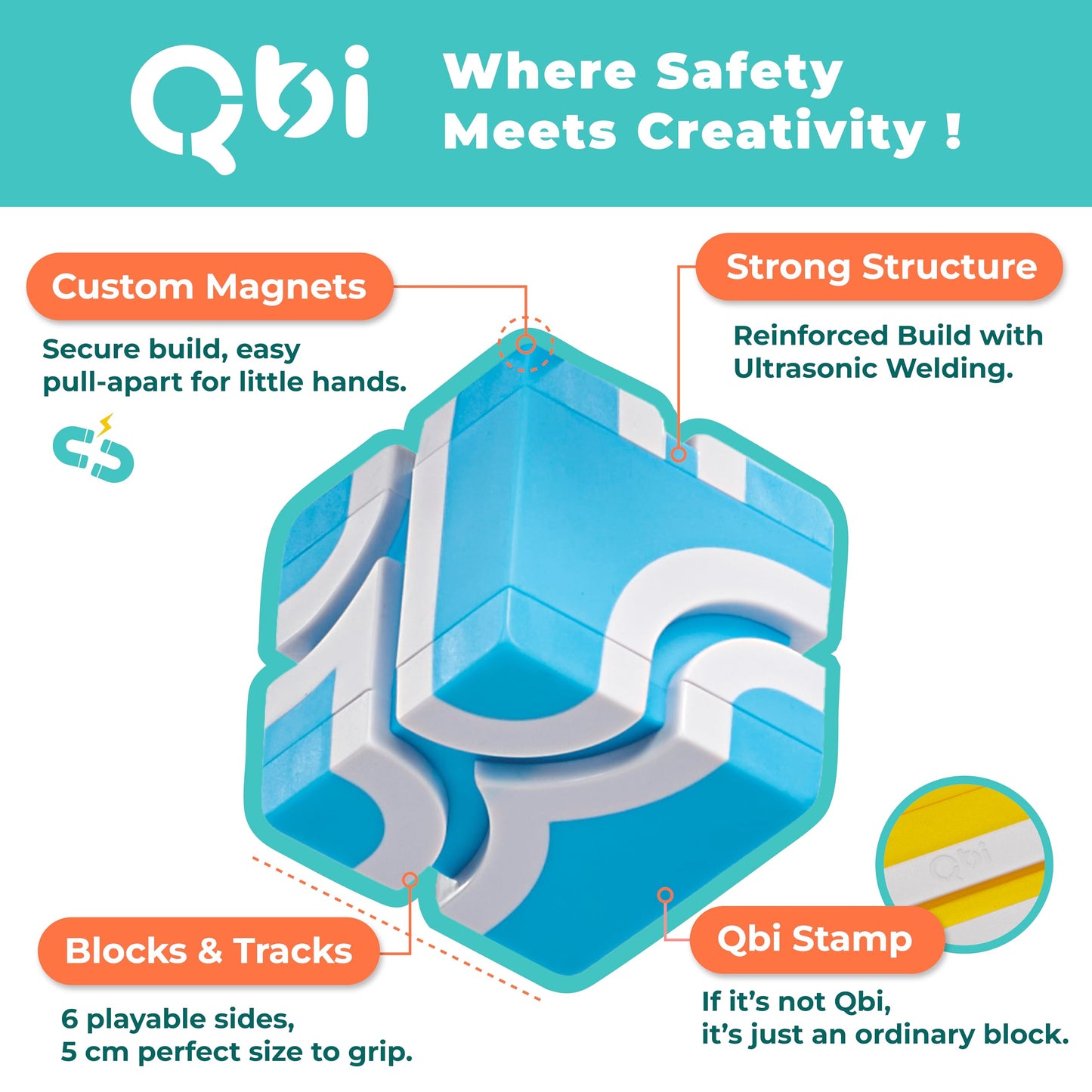 QBI Magnetic Building Blocks Car Track Set, STEM Building Toys for Kids Ages 4-8, Magnetic Cubes with 2 Push-and-Go Cars, Ramps & Track Plates, Montessori Birthday Gift (46PCS)