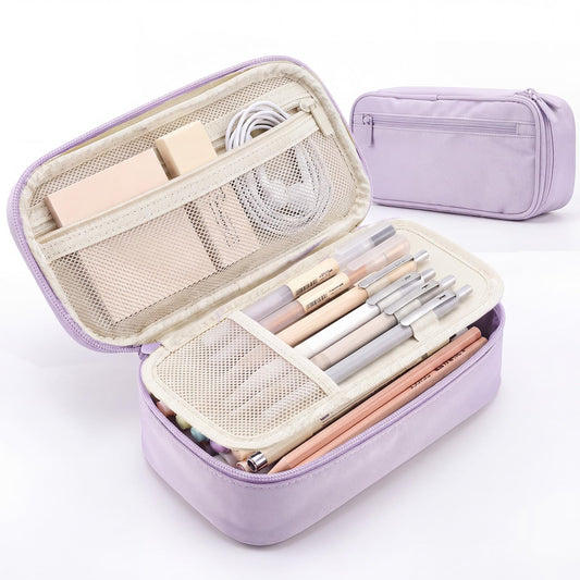 WEMATE Pencil Case, Large Storage Organizer, Makeup Bag, Teacher Must - have, Big Pencil Pouch, Marker Case for College (Light Purple)