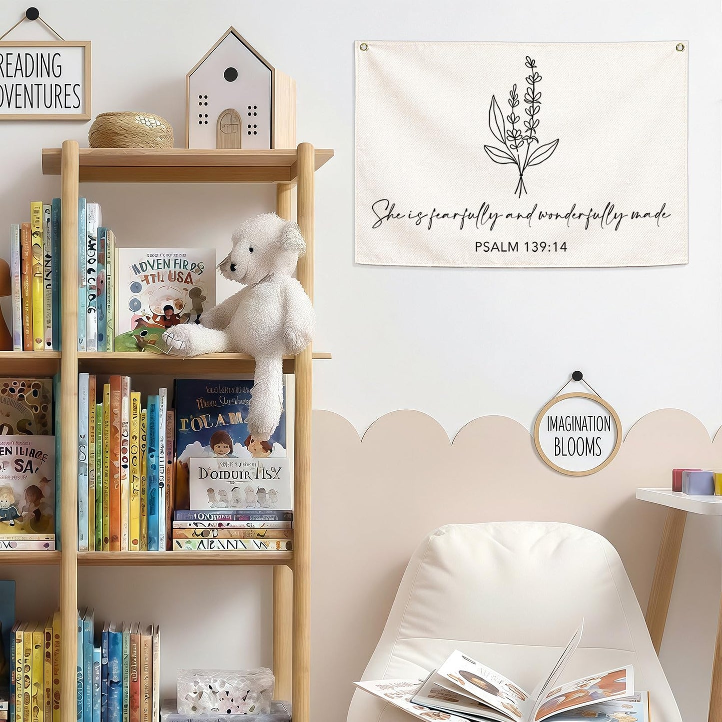Nursery Scripture Bible Verse-Christian Botanical Decor-Rectangular Banner Flag Poster Wall Decor for Nursery,Bedroom,Playroom,Baby Kids Girl Boy Teen-Christmas Gift-28.5"L×20"W