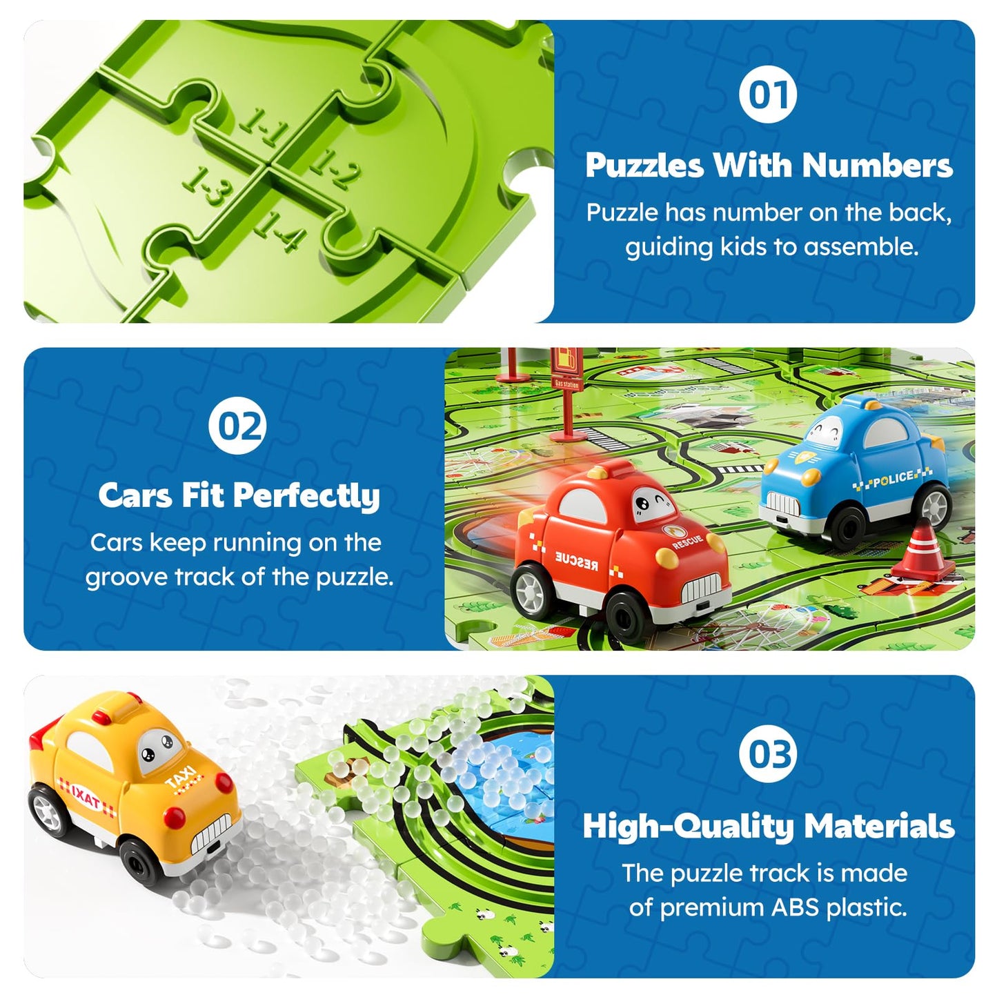 Beby Buty 64PCS Puzzle Track Car Set Toys for Kids Boys, Toddler Toys Gifts for 3 4 5 Year Old, Floor Puzzle Tracks Car for Boys Ages 3-5 4-6, for 3 4 5 6 Year Old