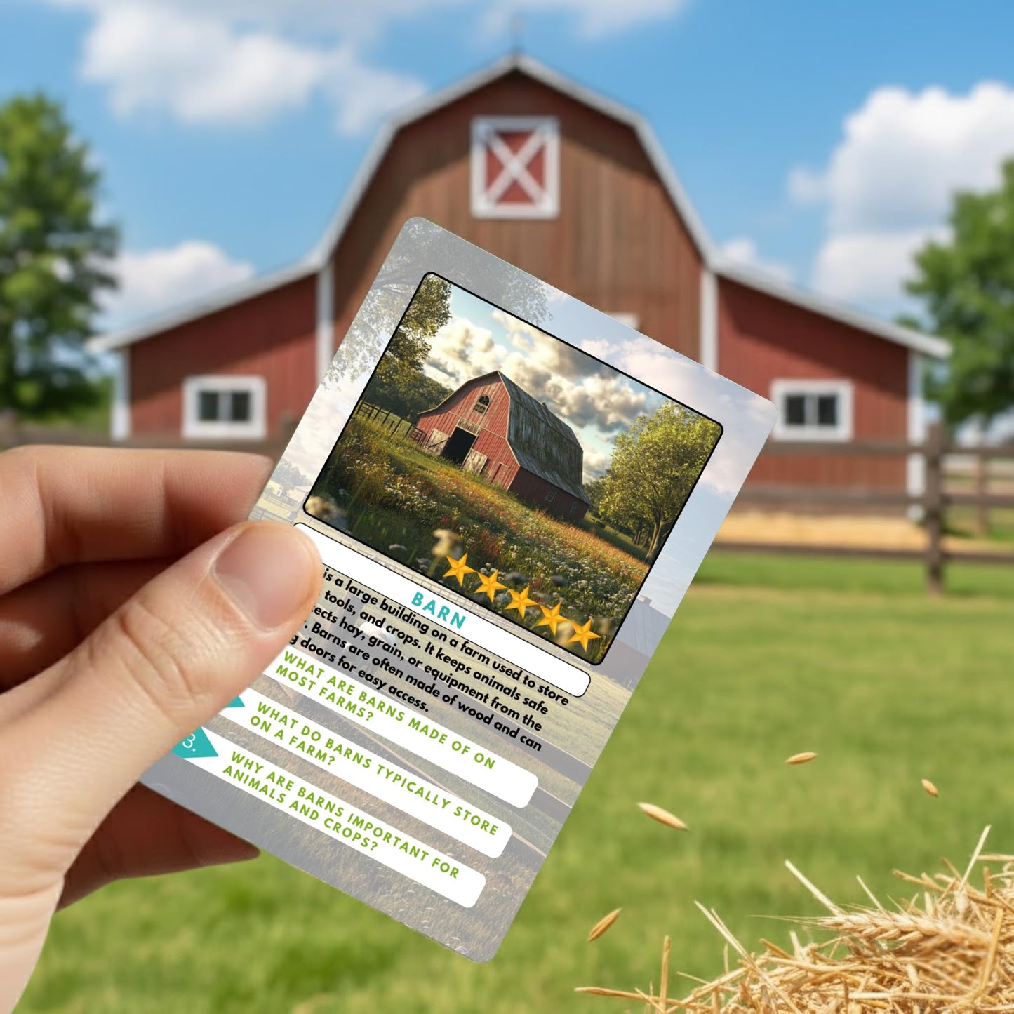 Farm Animal Trivia Cards for Kids – Learn About Cows, Chickens, Tractors, Agriculture & More – 20 Real-Photo Flashcards with Fun Facts & Questions – Educational STEM Toy for Ages 3+