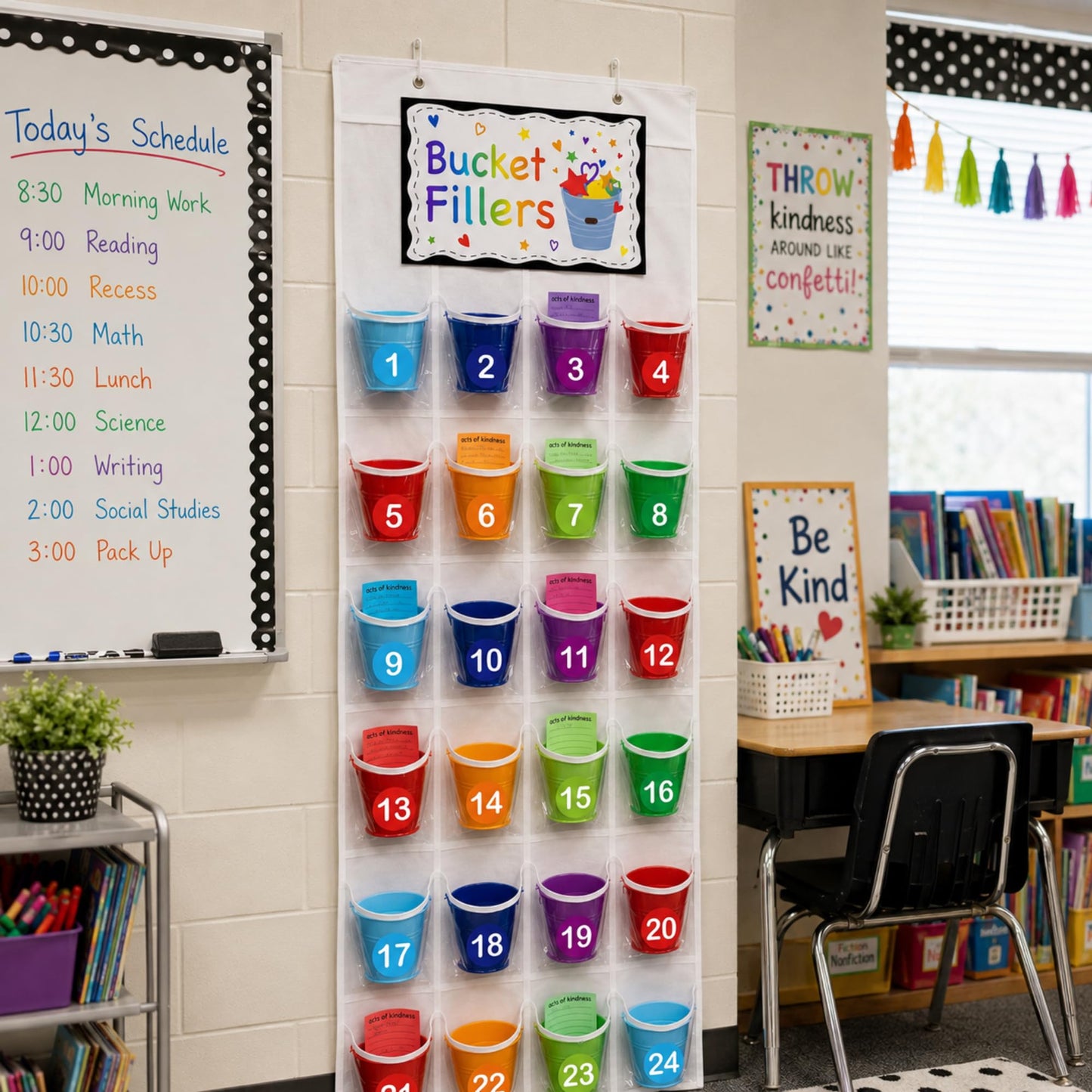 Yoojahow 24 Set Back to School Classroom Management Tools Mini Reward Bucket Filler Activities Have You Filled a Bucket Today Positive Behavior Reward for Teacher Preschool Classroom(Classic)