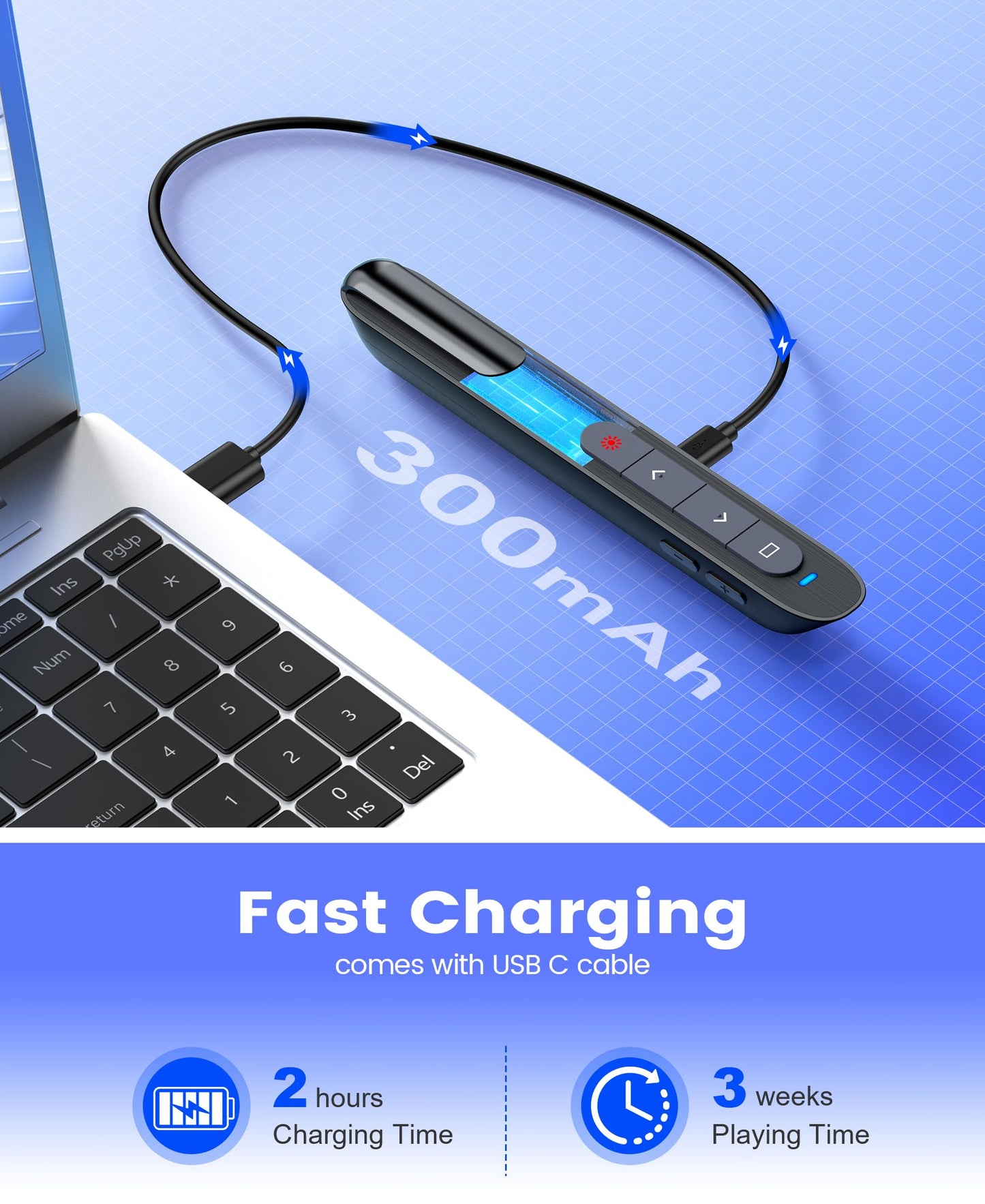 TITIANCOOL Wireless Presenter with Red Light, 2.4G USB & Bluetooth Presentation Clicker, Rechargeable via Type-C, 165ft Range, Compatible with PowerPoint/Keynote for Windows/Mac/Linux/Android (Black)