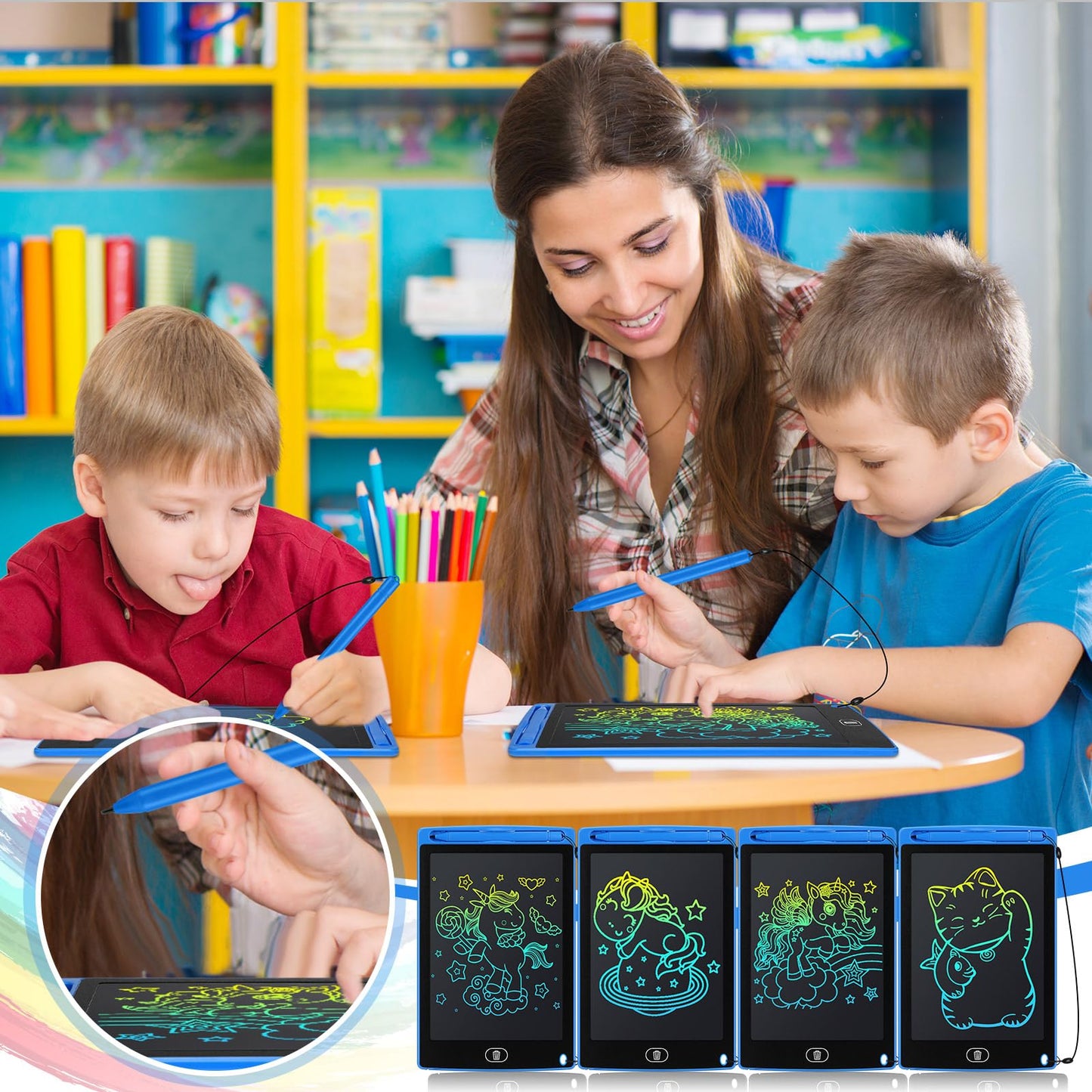 Zhehao 20 Pack LCD Writing Tablet for Kids: 8.5 Inch Colorful Drawing Doodle Boards - Reusable Erasable Doodle Board Educational Learning Toys Gifts for Toddlers Ages 3-8 Party Favors(Blue,Classic)