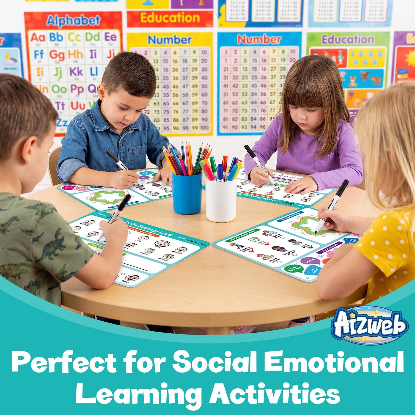 Aizweb Big Feelings Deck-12 Pack 9x12" Dry Erase Emotions Flash Cards with Coping Skills,Feelings Chart for Kids,Autism & ABA Tools,Calm Down Corner Supplies for Preschool Kindergarten Classroom