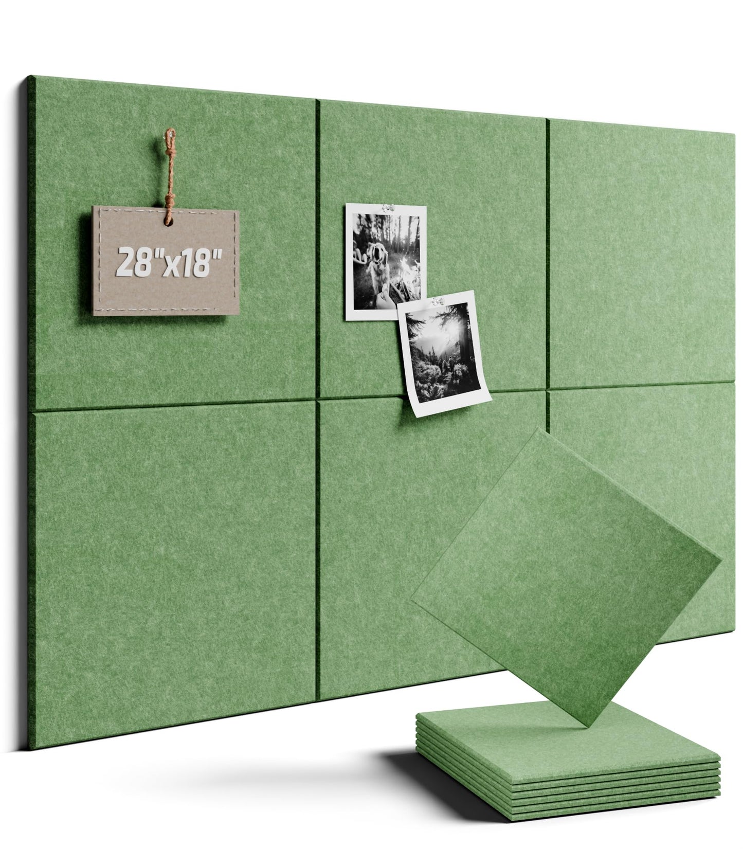 Felt Bulletin Board Tiles -28"x18" Cork Board Alternative for Office Decor, Push Pin Board Wall Organizer 6-Pack -Moss Green