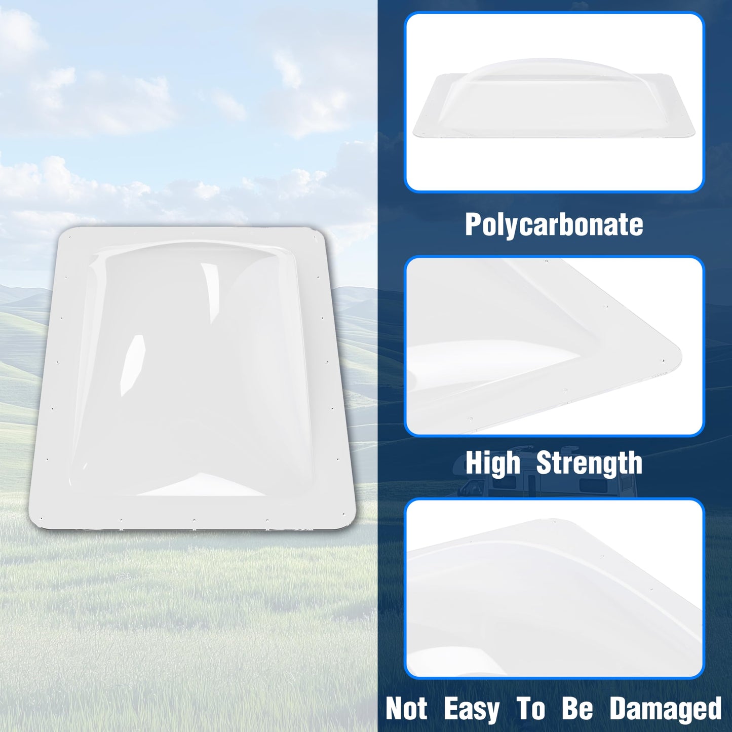 Kojem RV Skylight Cover Universal Outer Dome Replacement Kit 18in x 26in Clear Plastic Model LYAP-770-2