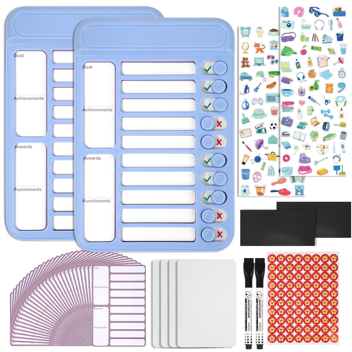 2Pcs Chore Chart for Kids to Do List Checklist Board Detachable Message Slider Schedule Planning Boards with 30Pcs Blank Checklist 4Pcs Cardstock for Habit Tracker or Daily and Weekly Planner