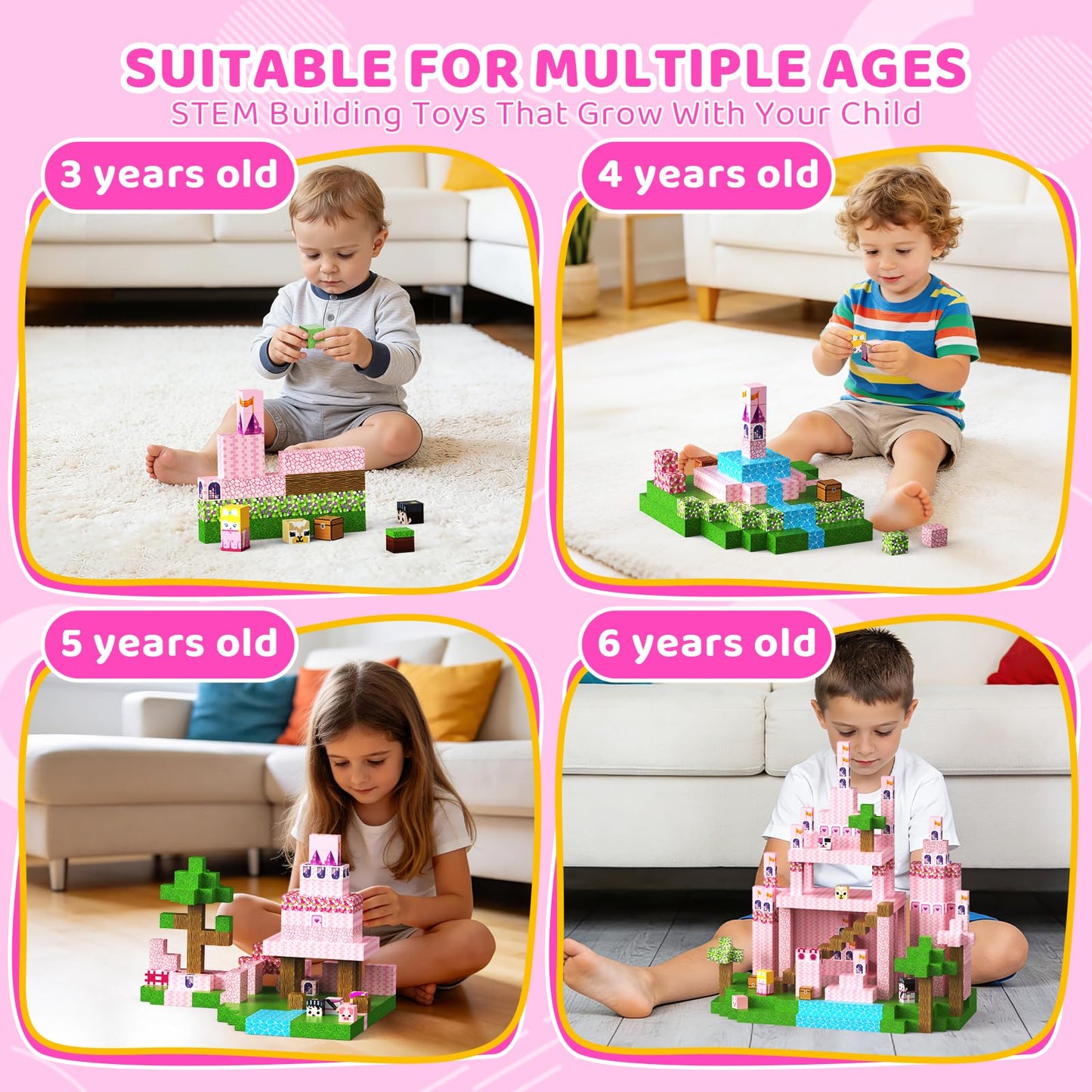 Uneviesyka Magnetic Blocks,100 PCS Magnetic Building Blocks Set STEM Montessori Sensory Educational Construction Cubes Toys,Christmas Birthday Easter Gifts for Kids Boys Girls Toddlers Age 3-10
