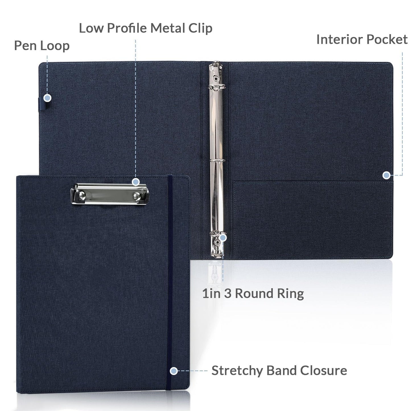 SKYDUE Clipboard Binder with Dividers,1 Inch 3 Ring Binder with Clipboard on Front, Clipboard Folder with Pocket, Labels Office Supplies Blue