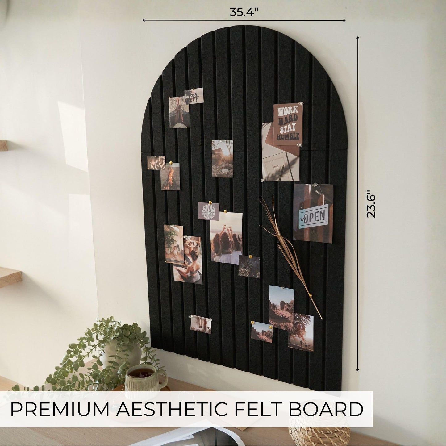 Large Arched Felt Bulletin Board - Stylish Perfectly Sized 35" x 24" Cork Board Alternative for Office & Wall Decor – 6 Customizable Adhesive Tiles with Pins are Perfect to Display Your Photos