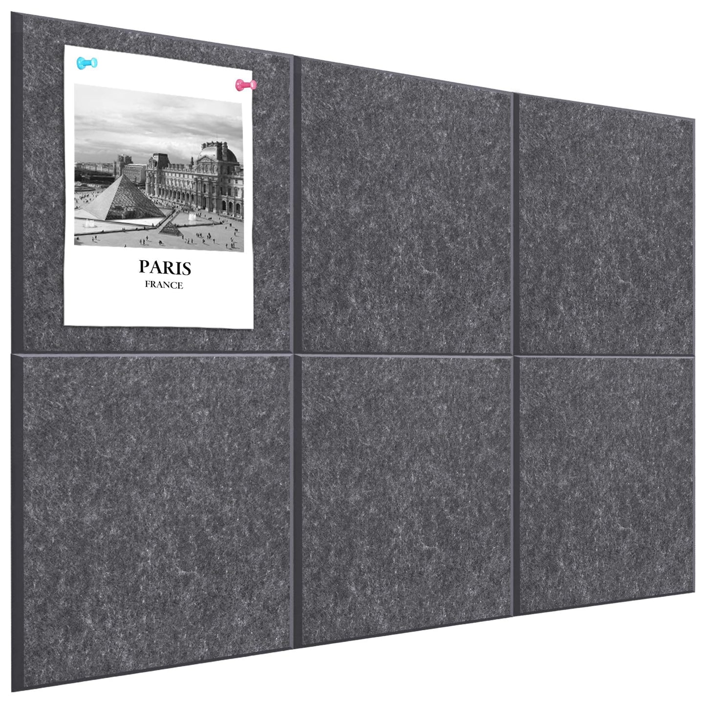 Large Cork Board Alternative 36" X 24" Bulletin Board - 6 Pack Removable Felt Wall Tiles, Cork Wall Tiles Bulletin Board Home Office Essentials - Dark Gray