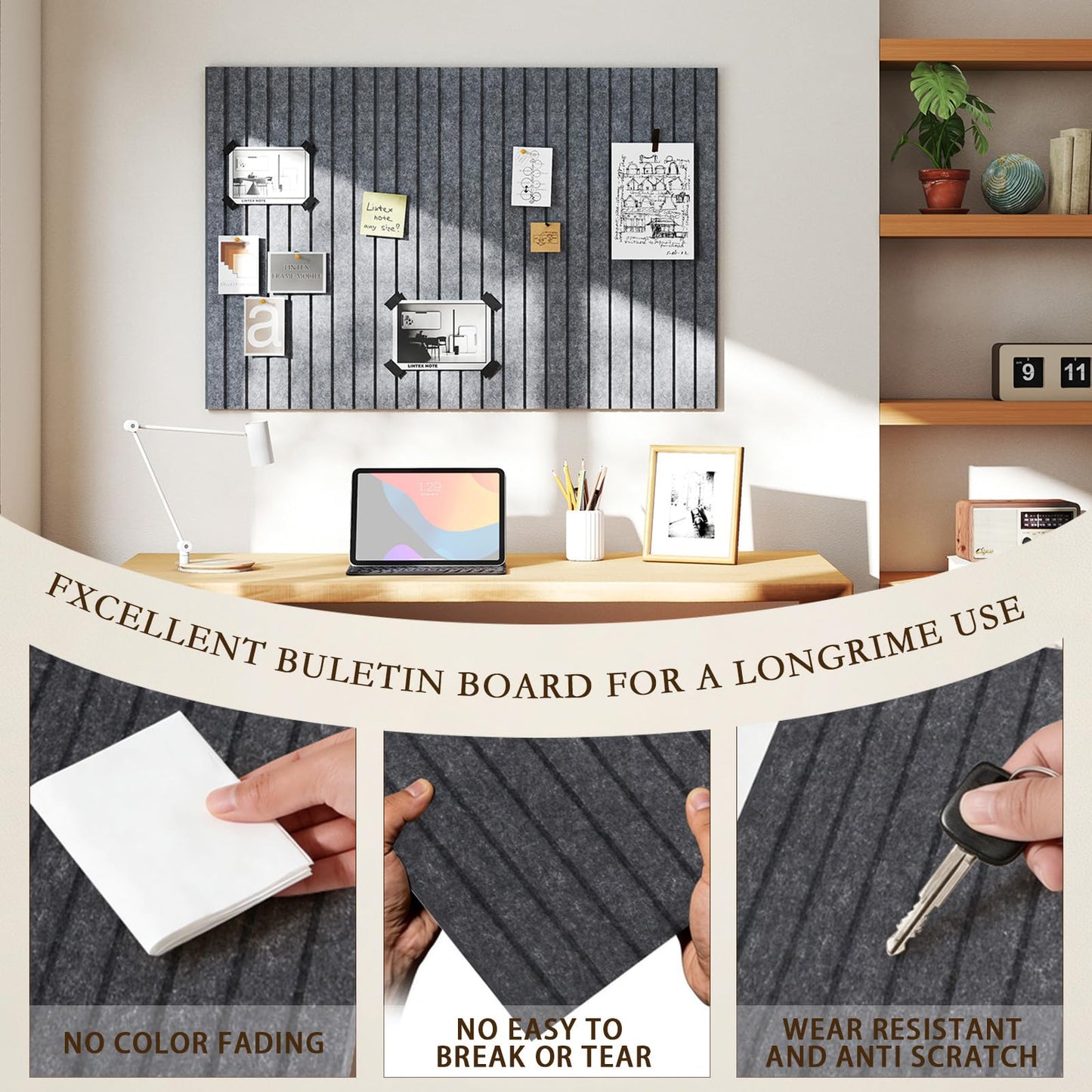 JBER Large Felt Bulletin Board 36" x 24" - 6 Pack Felt Wall Tiles, Cork Board Alternative to Use in Office & Home Decor, Classroom Decor, Vision Board to Display Your Photos(Dark Gray)