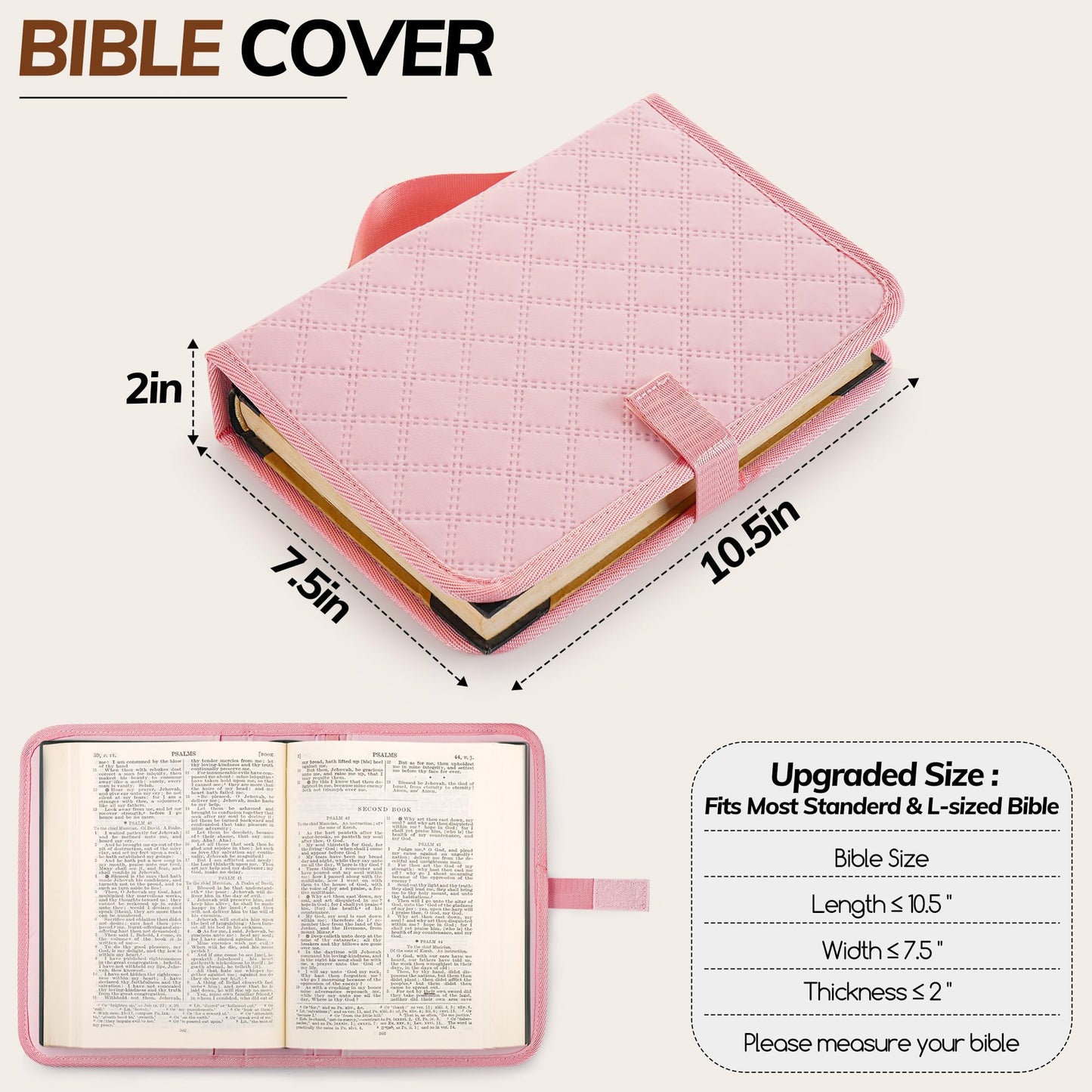 Large Bible Bag with Bible Cover Case for Women，Church Tote Bag Travel Bag Diaper Bag with Shoulder Strap for Teachers, Nurses, Moms, Bible Lovers (Pink)