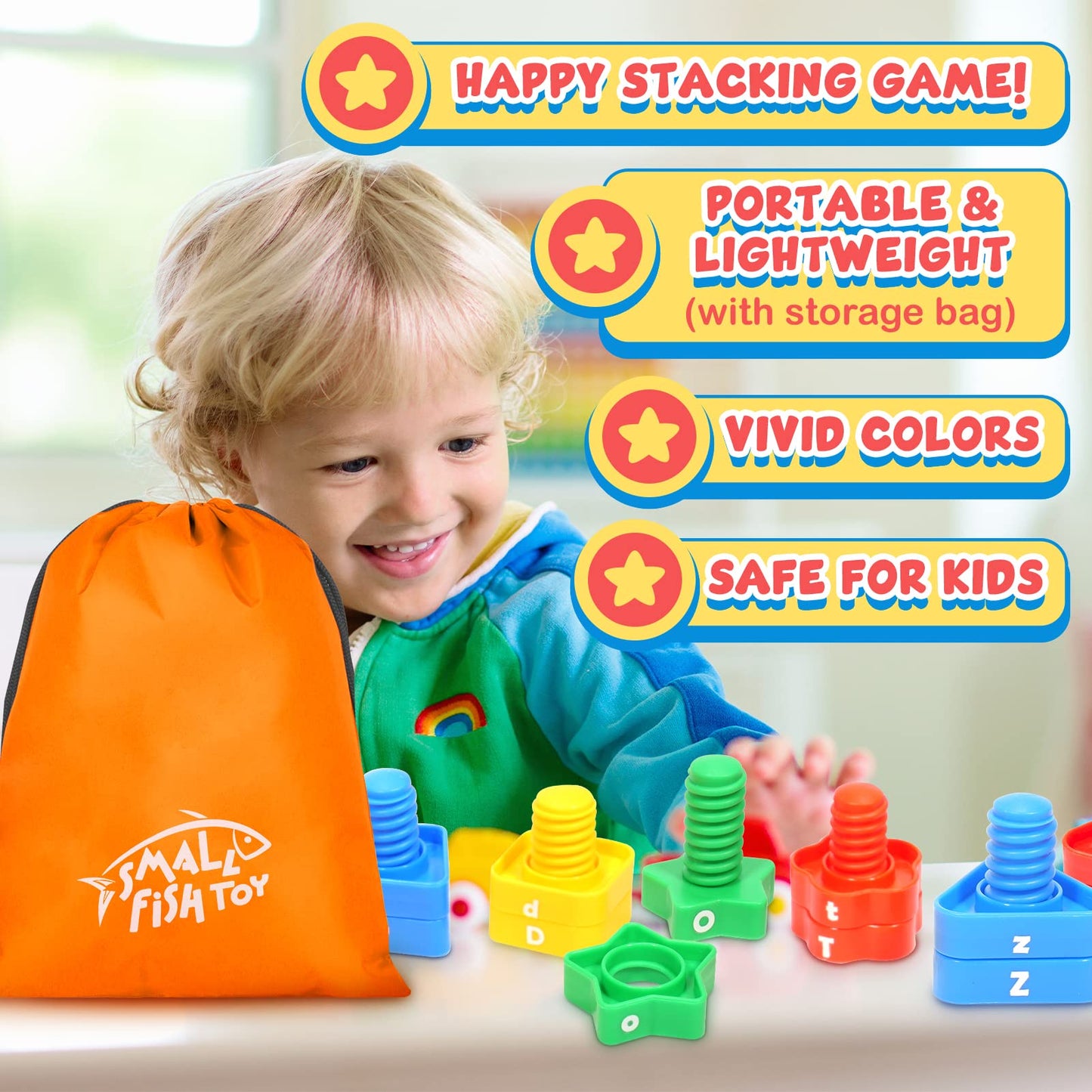 Letters Learning Matching Game | Preschool Toys Set for Toddlers | 26 Alphabet Learning Toys with 52 pcs Nuts and Bolts Sorting & Stacking Toys, ABC learning Educational Montessori Toy for Kids