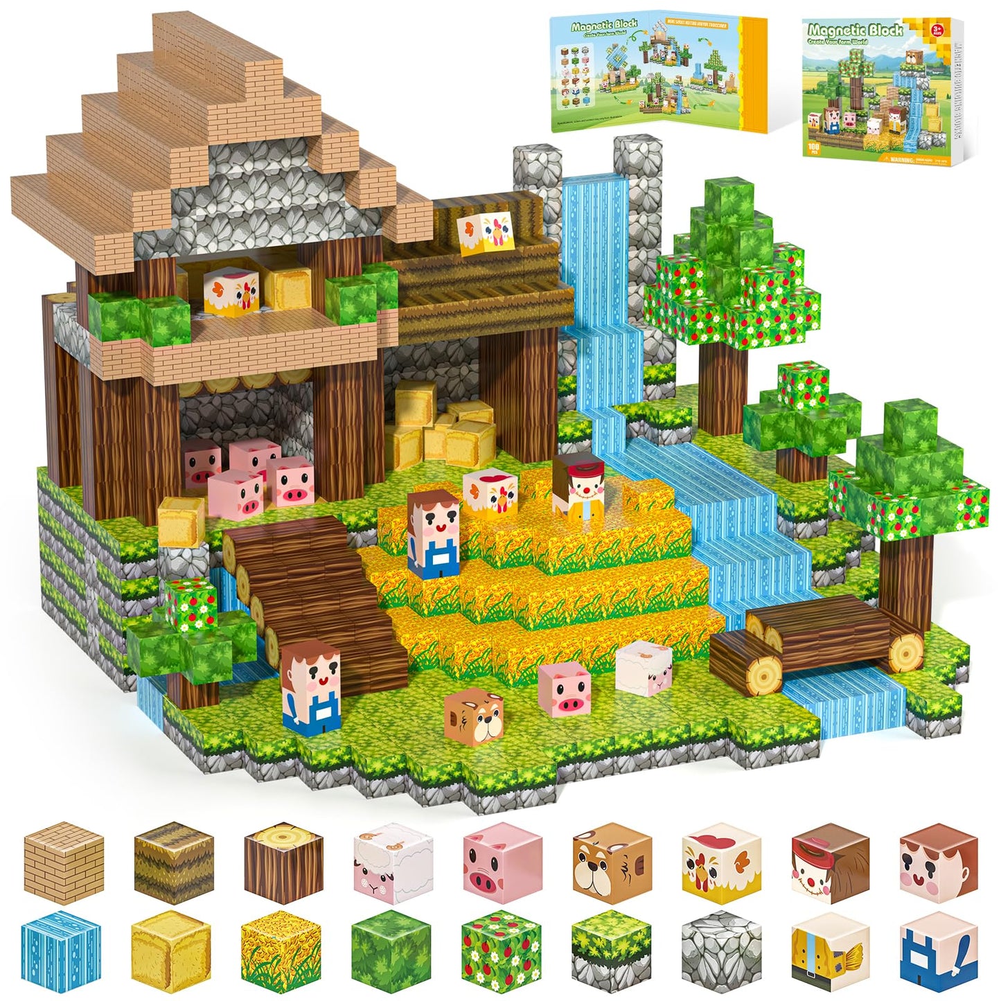 Magnetic Blocks, Magnetic Building Blocks 100pcs Gryxpox-STEM Toys for Kids Ages 3+, Magnet Tiles with Forest Animals Blocks Set, Educational Sensory Toys for Toddlers, Boys & Girls–Creative Game Gift