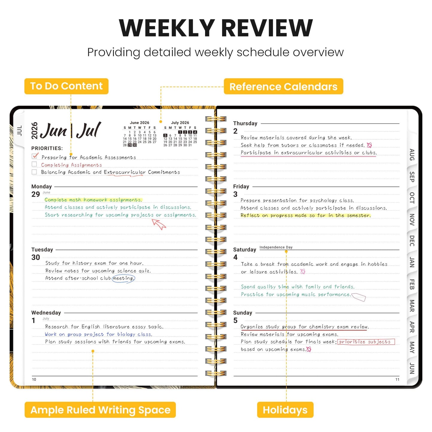 Academic Planner 2026-2027, Monthly and Weekly Calendar Planner, July 2026 - June 2027, Pretty Hardcover Teacher Student Planning Agenda Book with Tabs, Fit for School Office Supplies, 6.3" x 8.5", Nocturne Sunflowers