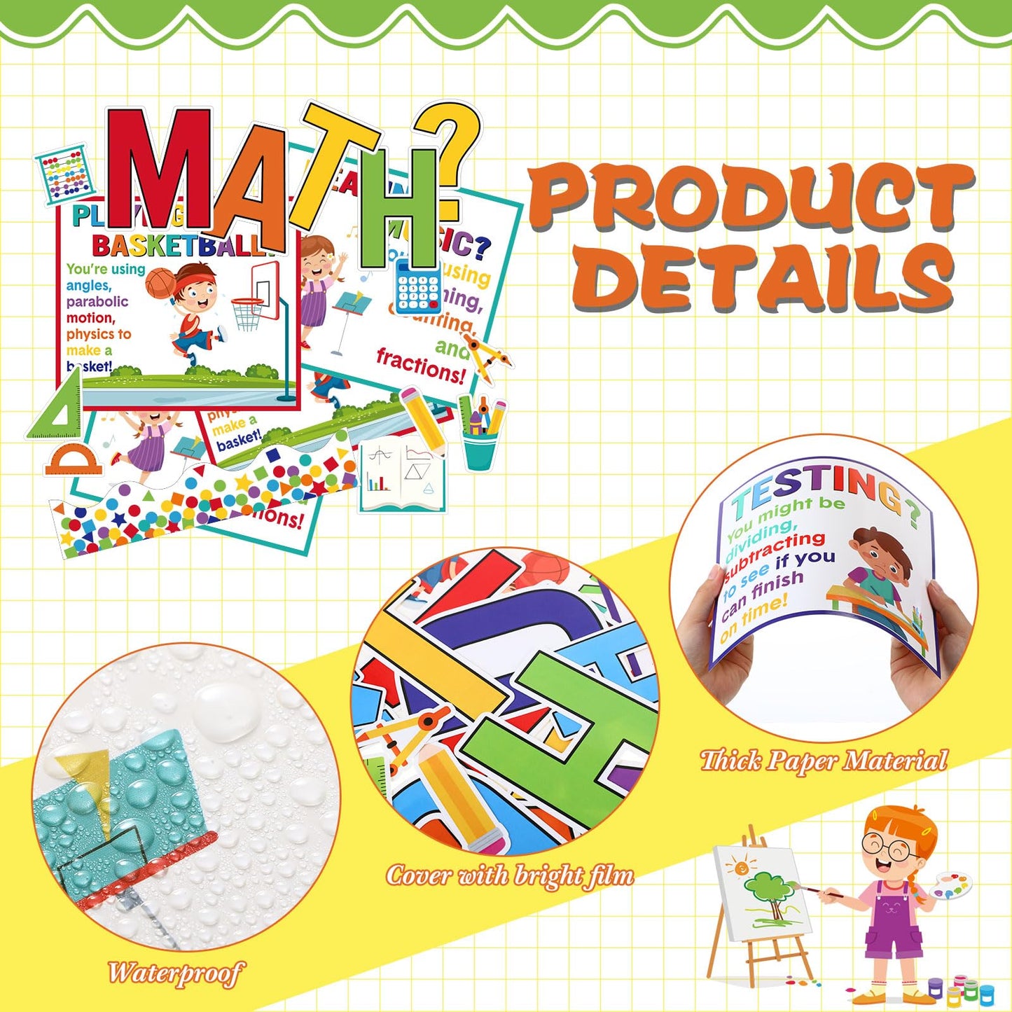 Pajean 85 Pcs Math Bulletin Board Set Math Posters Classroom Decorations for Elementary Middle High School Mathematics Education Posters Teacher Supplies(Retro)