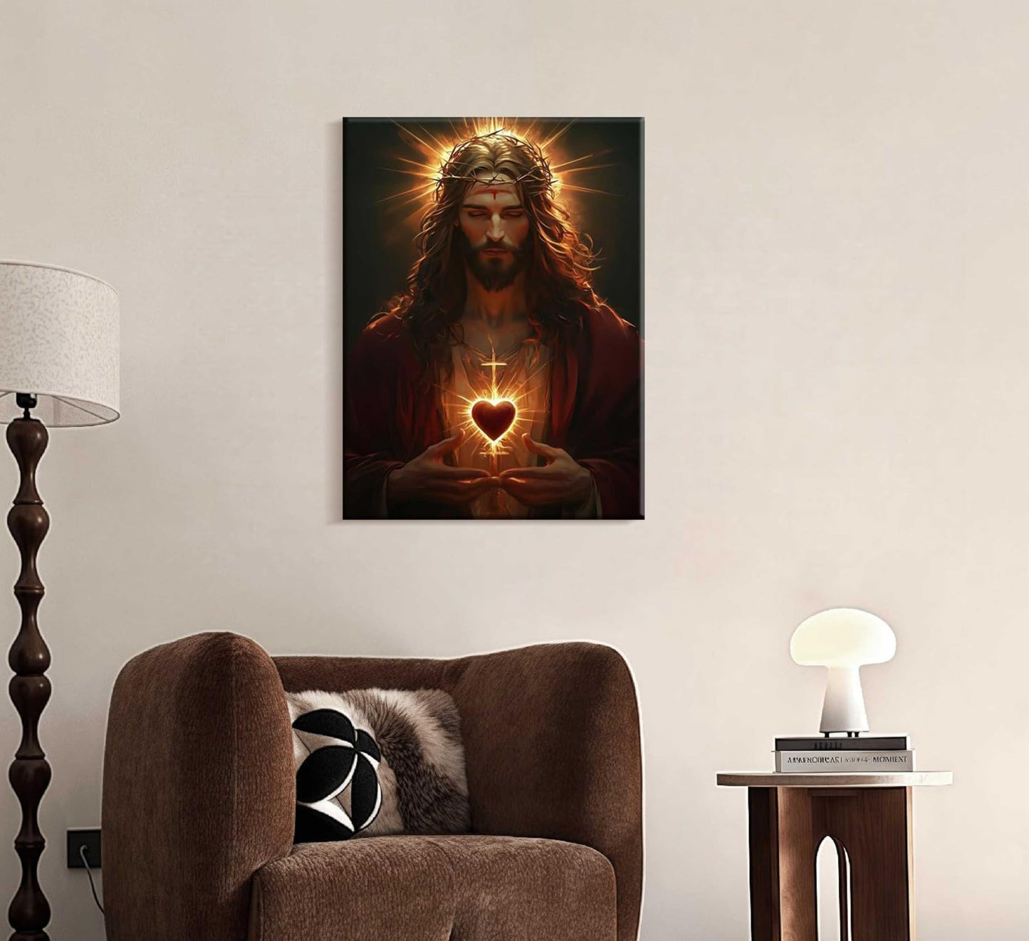 Sacred Heart of Jesus Canvas Wall Art Religious Christian Poster Print Christ Jesus Portrait Picture Wall Decor Catholic Faith Painting for Bedroom Living Room Prayer Room Church Framed