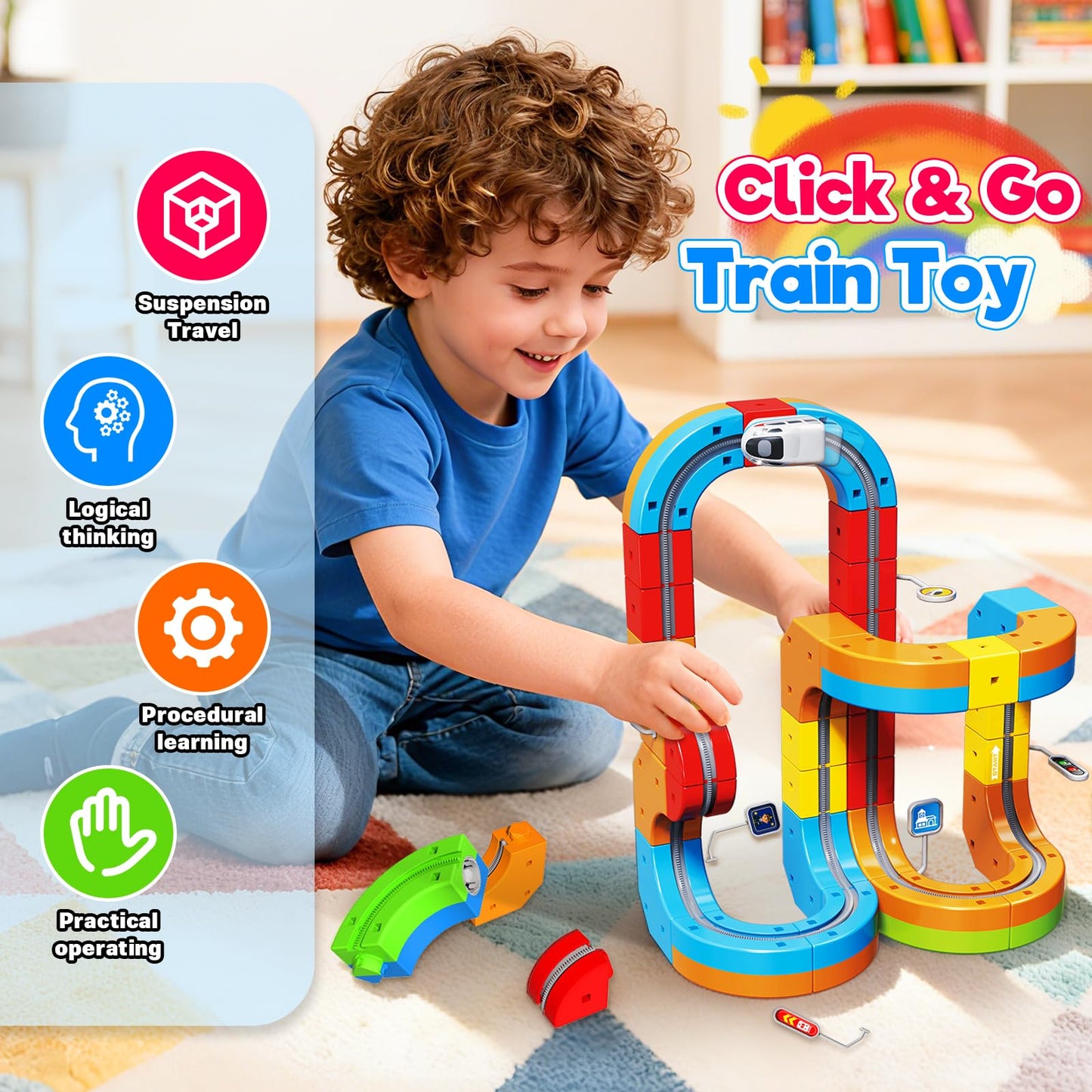 Goody King Electric Train Set for Kids, 3D Stem Electric Train Set with Train and Traffic Signs, 3D Racing Track Sets for Kids, 3+ Years Old Boys & Girls Birthday