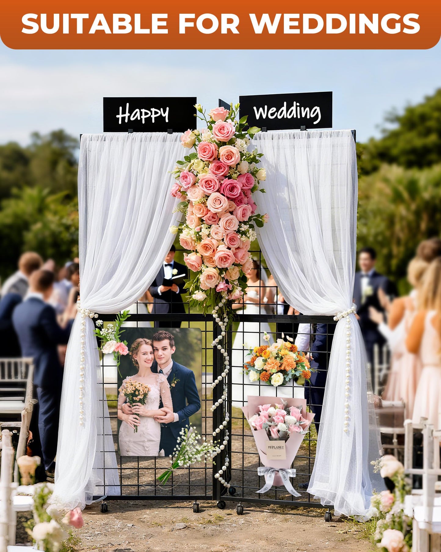 DEMEGA 360° Foldable Grid Wall Panel, Three 6' x 4.25' Ft Double Side Gridwall Display Stand with Notice board, Heavy Duty Sturdy Floorstanding Wire Grid Rack, Movable Wheel for Retail Art Craft Fairs