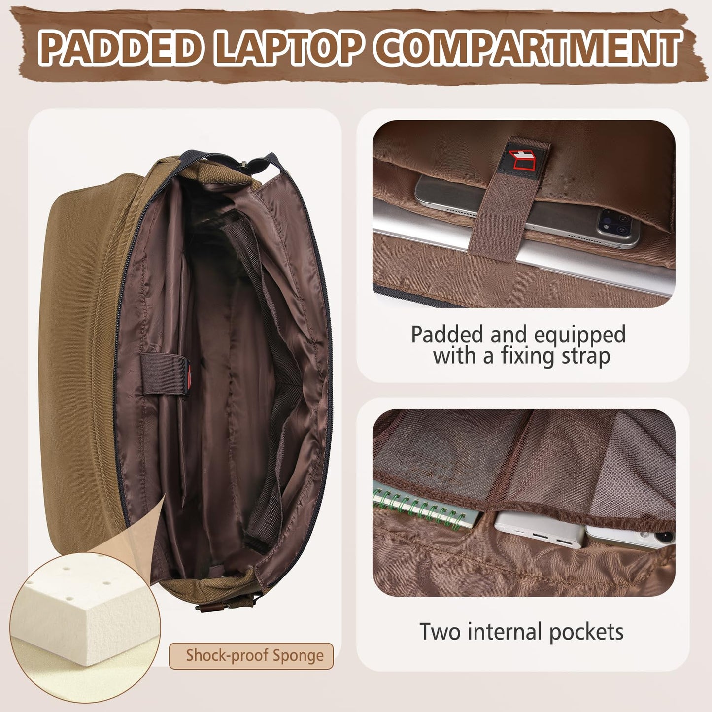 RAINSMORE Messenger Bag for Men, 15.6-17.3 inch Laptop Bag for Work College