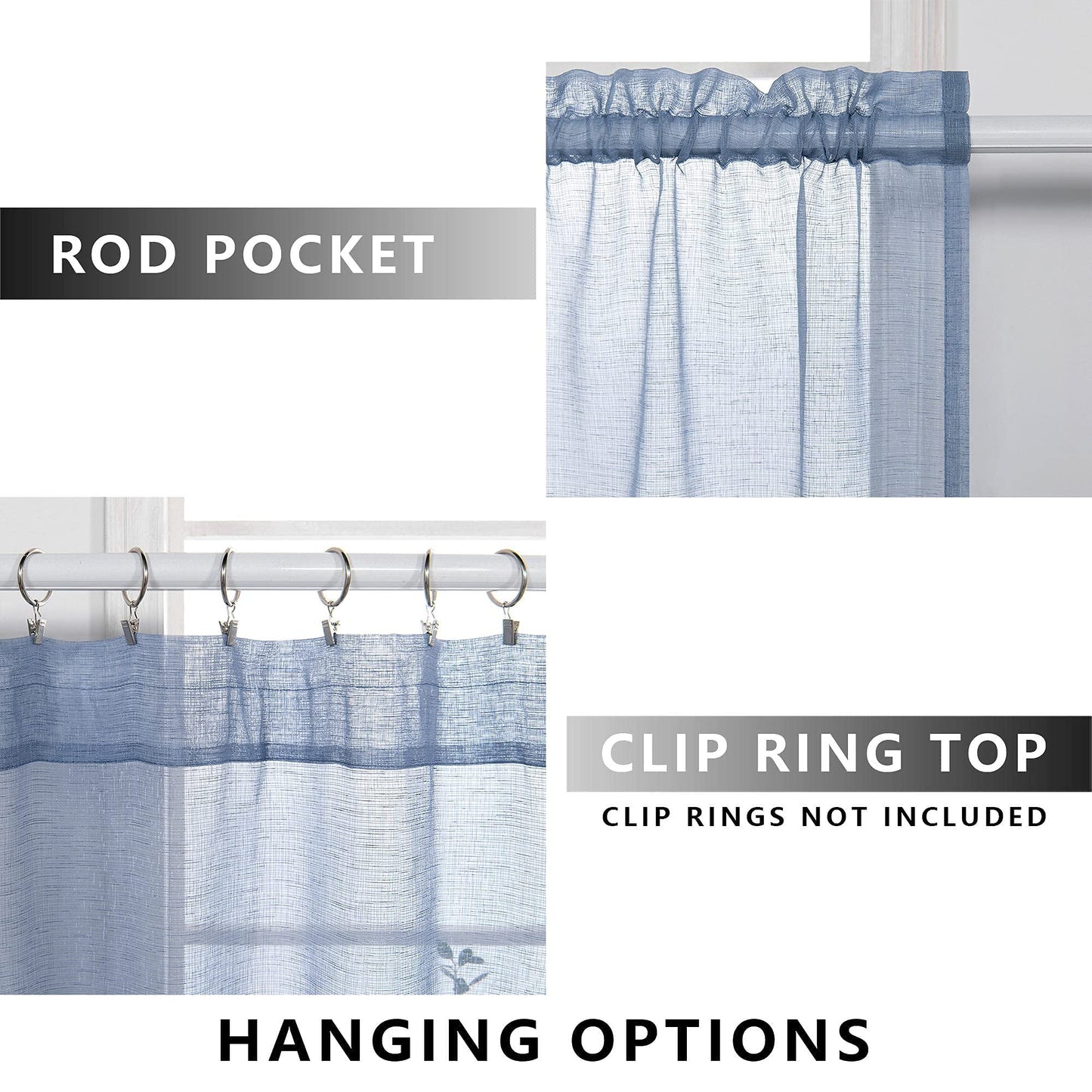 KOUFALL Dusty Blue Sheer Curtains 84 Inches Long,Semi Filtering Stone Light Blue Linen Look Curtains for Living Room Bedroom,Slate Grey Blue