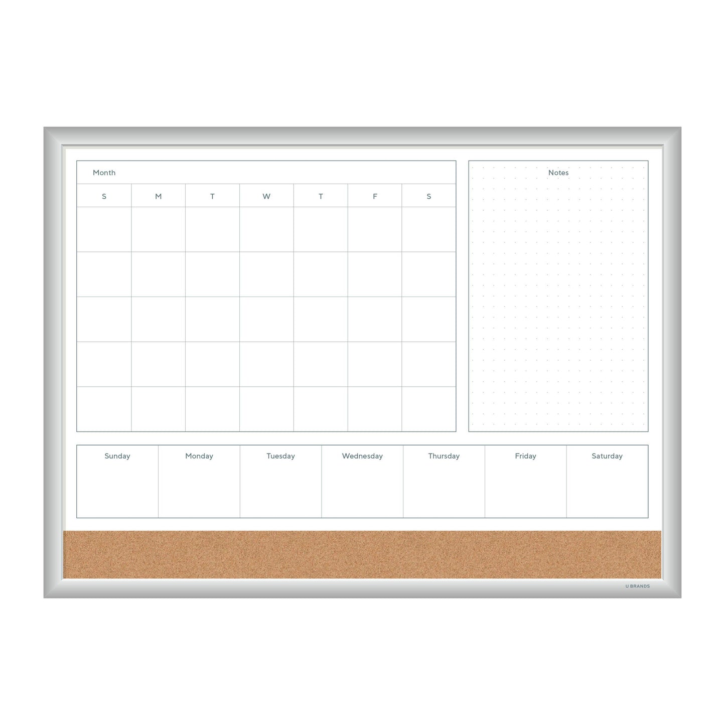 U Brands Magnetic Dry Erase 4-in-1 Calendar White Board, 24" x 18", Silver Aluminum Frame