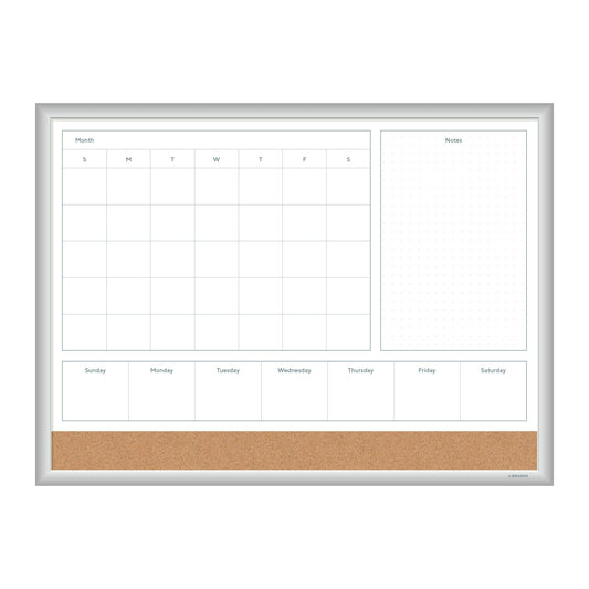 U Brands Magnetic Dry Erase 4-in-1 Calendar White Board, 24" x 18", Silver Aluminum Frame