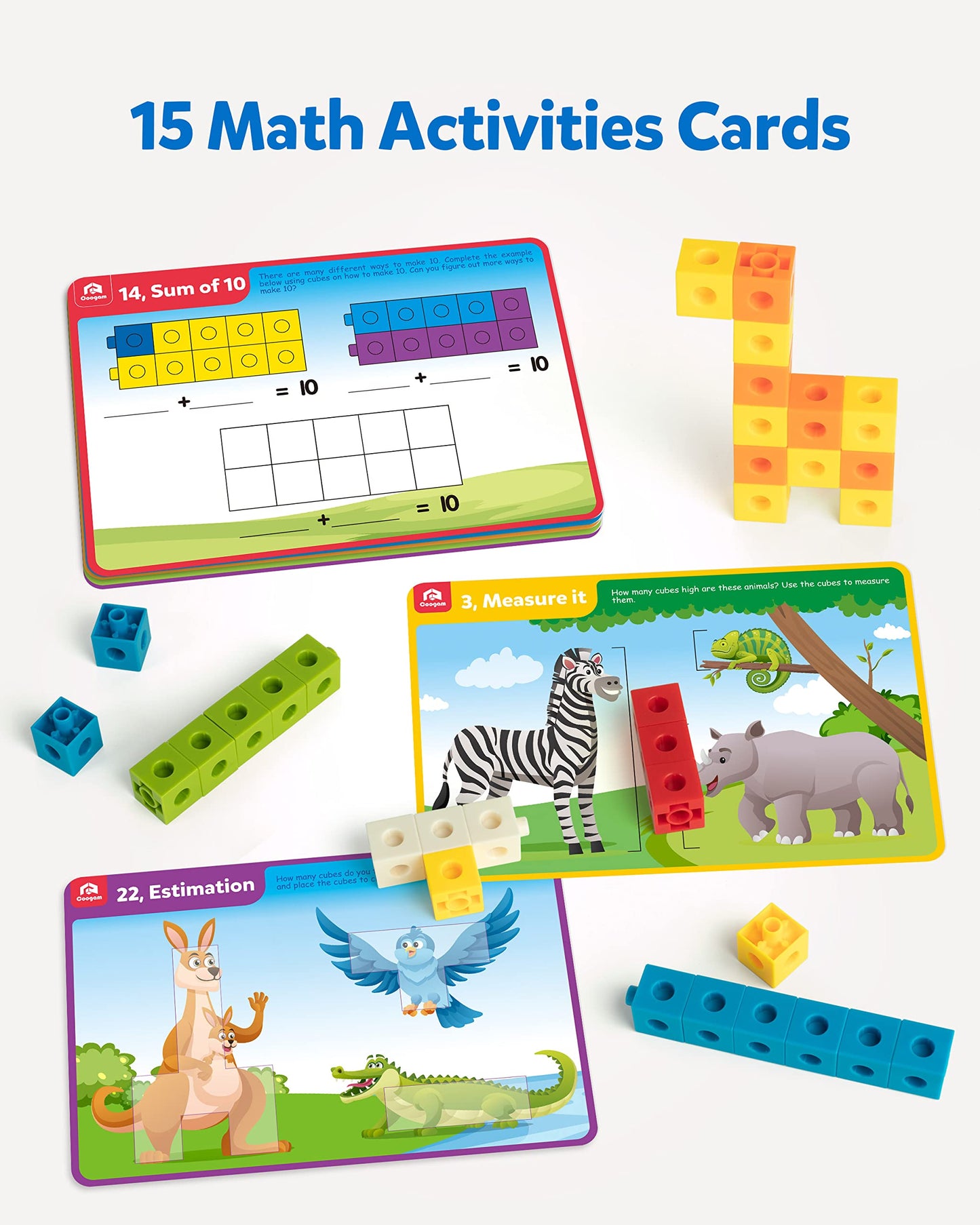 Coogam Math Manipulatives, Math Game for Kids 3-8 with Number Counting Snap Linking Cube, 1st Grade Math Flashcards Toy Gift for Preschool Learning