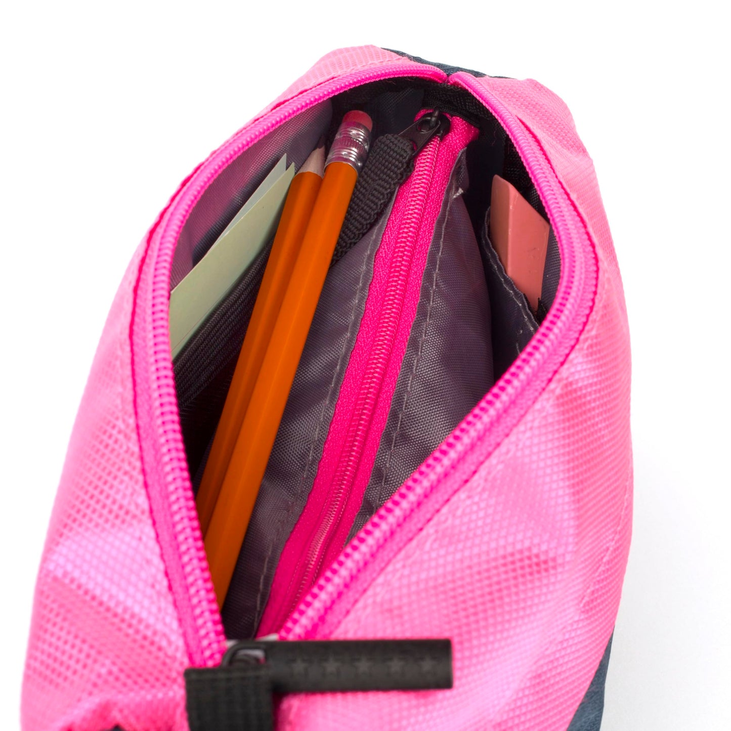 Five Star Pencil Pouch, Pen Case, 9-Pocket Zipper Pouch, Storage Organizer for School Supplies Earbuds Chargers Cables Makeup, Navy/Pink (505600B-ECM)