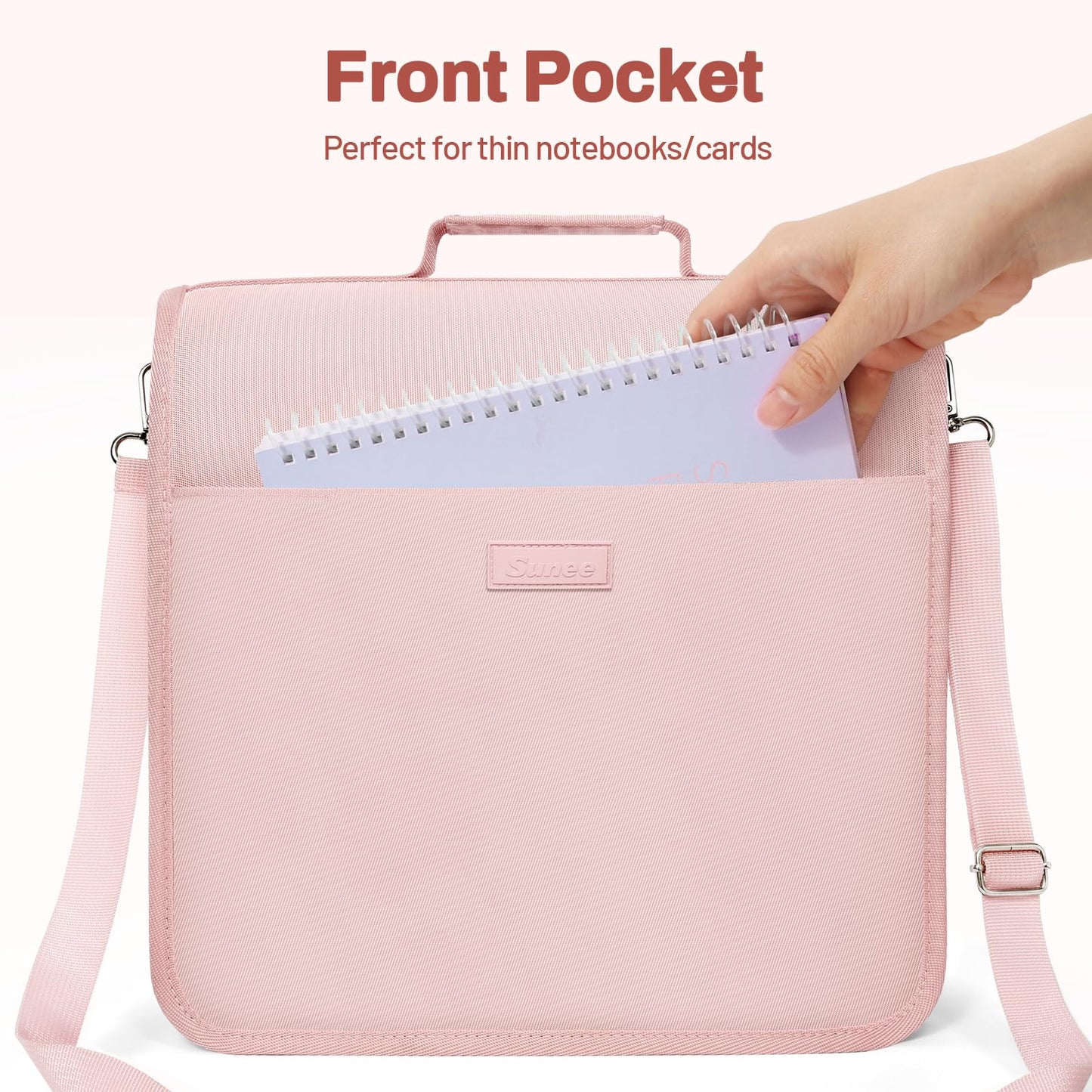 SUNEE Zipper Binder 3 Ring, 3 Inch O-Ring with Handle and Shoulder Strap, 600-Sheet Capacity, Multi-Pockets for Middle School Organizer Binder with Zipper, Pink Lotus