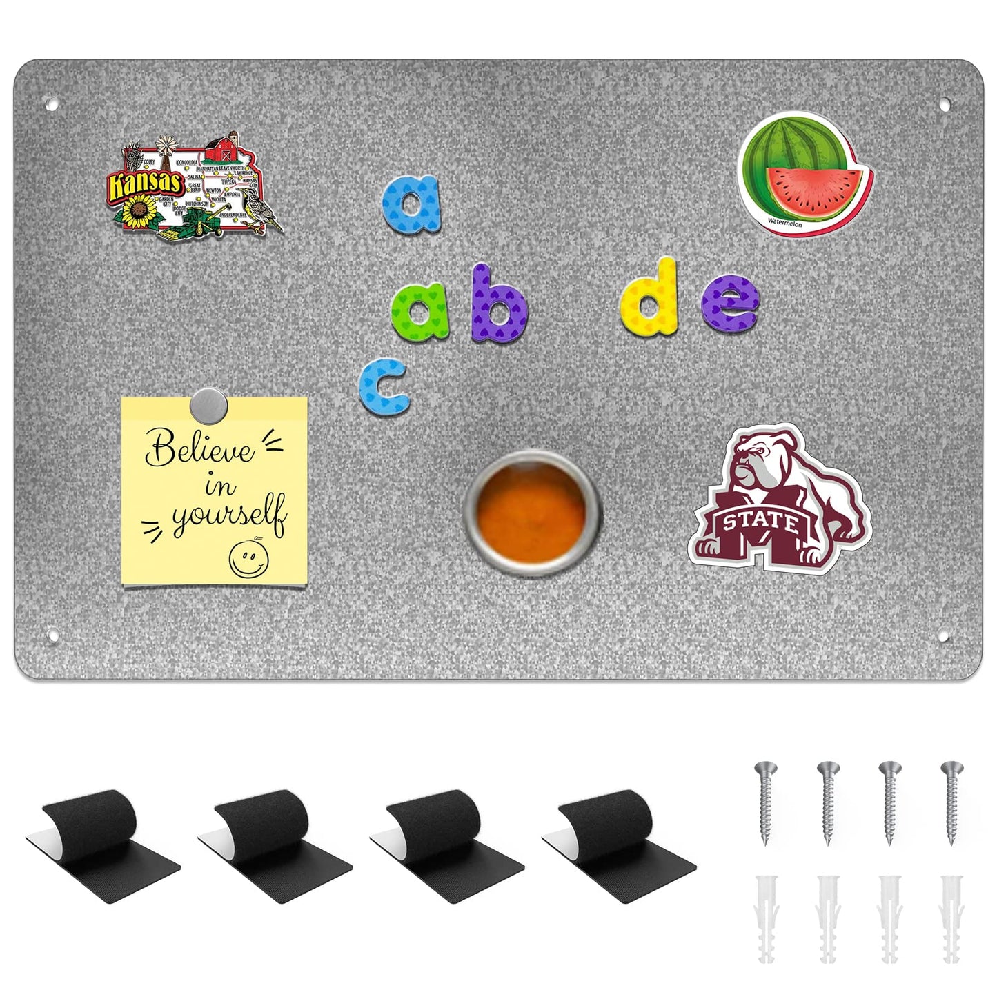 Magnetic Board,17.1" x 11.8" Magnet Display,for Magnets and Bulletin Board,Suitable for Wall, Refrigerator, Compartment, Cabinet etc,Comes with Dual Lock Tape for Easy Hanging (silver1
