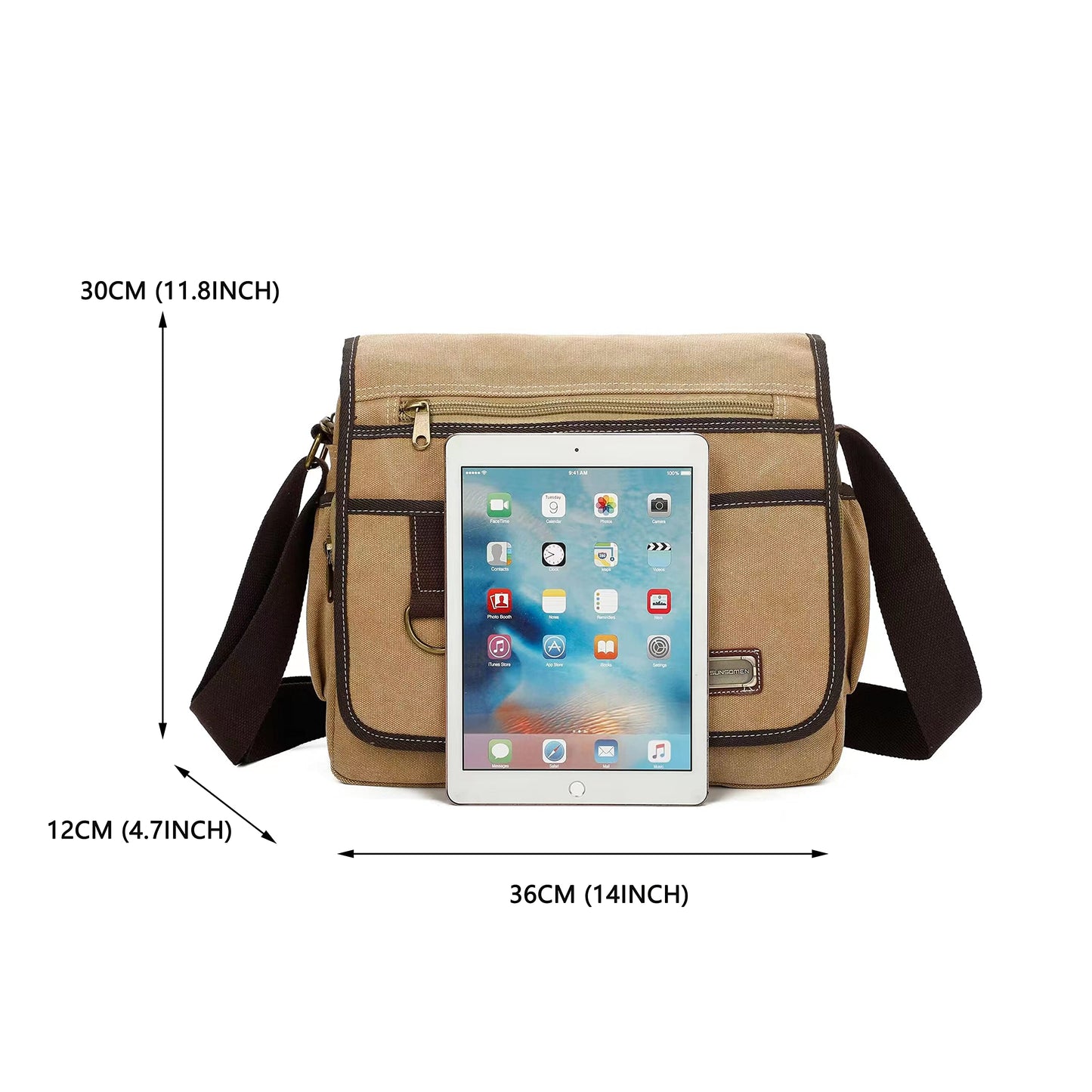 SUNSOMEN Canvas Messenger Bag Satchel Bag Crossbody Bag Shoulder Bag 14inch With Water Pocket (Purple)