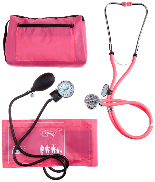EMI Professional Deluxe Aneroid Sphygmomanometer and Sprague Rappaport Stethoscope Set Kit #330 (Pink)