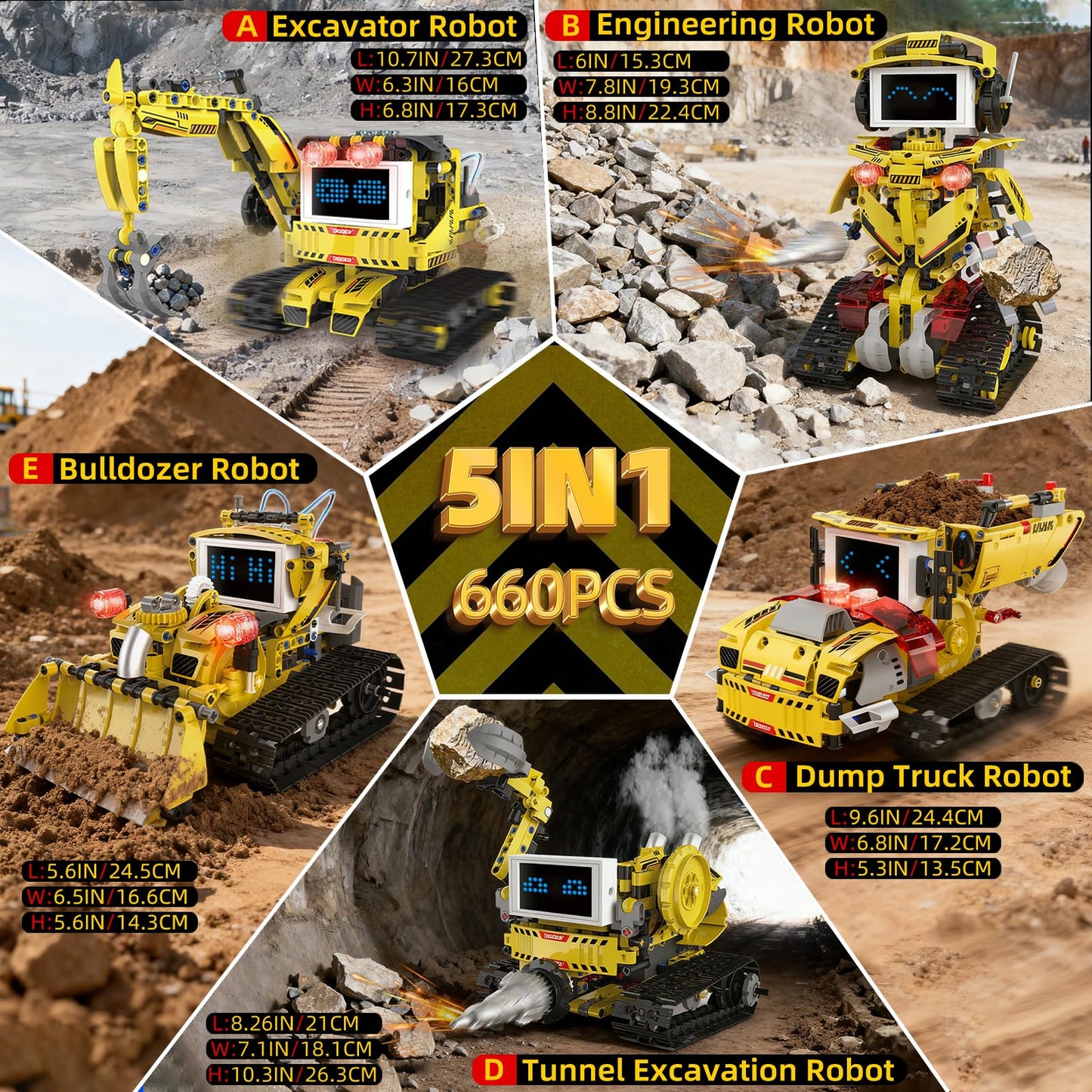 Suplanet 5 in 1 STEM Robot Building Kit, Programmable RC Truck Set, APP & Remote Control with LED Display, Engineering Technic Educational Construction Toy Gift for Kids Ages 8-14 Boys (660 PCS)
