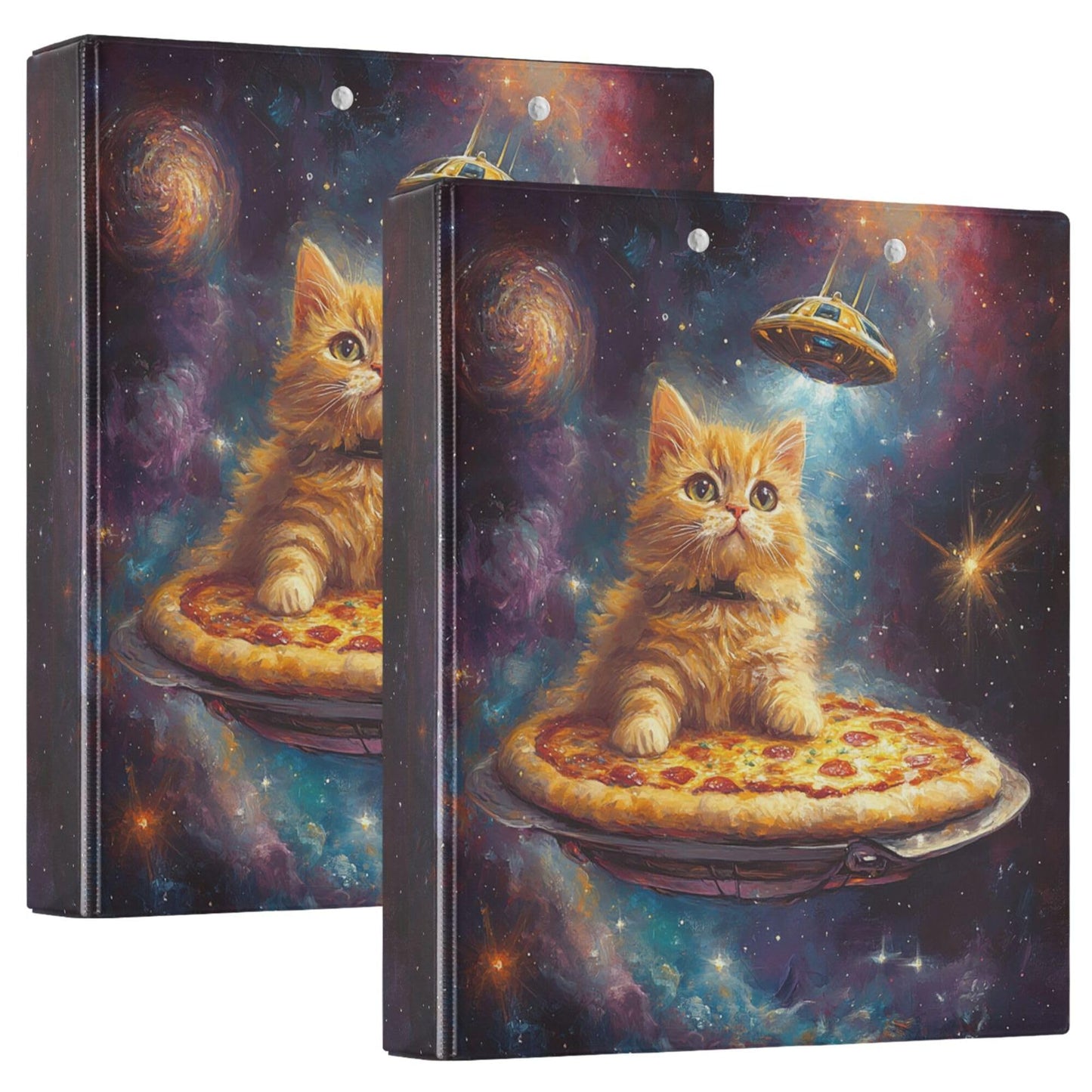 Cat Round Ring Binders 1.5 Galaxy Alien Pizza 3 Ring Clipboard Binder for Office School Work Supplies File Folder 200 Sheet Capacity Easy Open