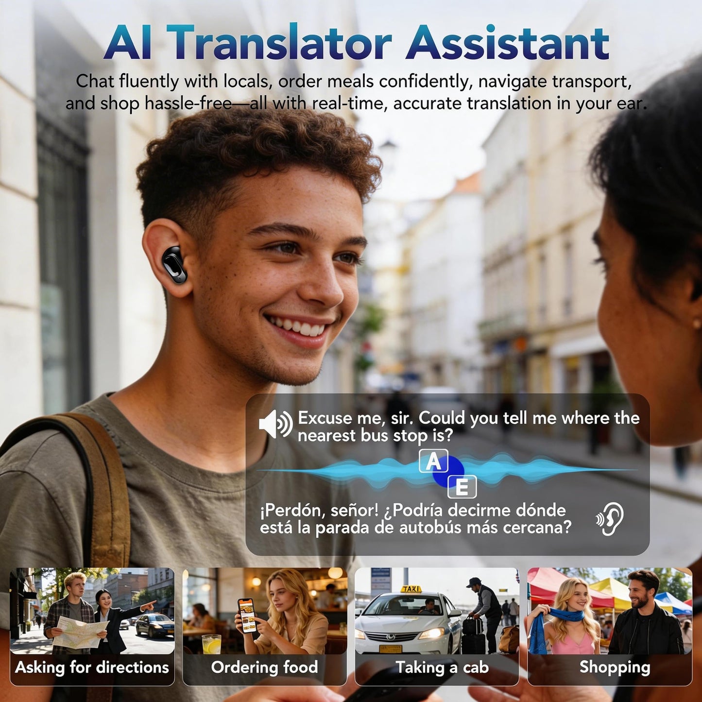 QYGCKJ NE79 Translation Earbuds Real Time, 2026 New AI 165 Language Translator Earbuds, Audifonos Traductores Inglés Español, Translate Ear Buds for Travel Learning Learning