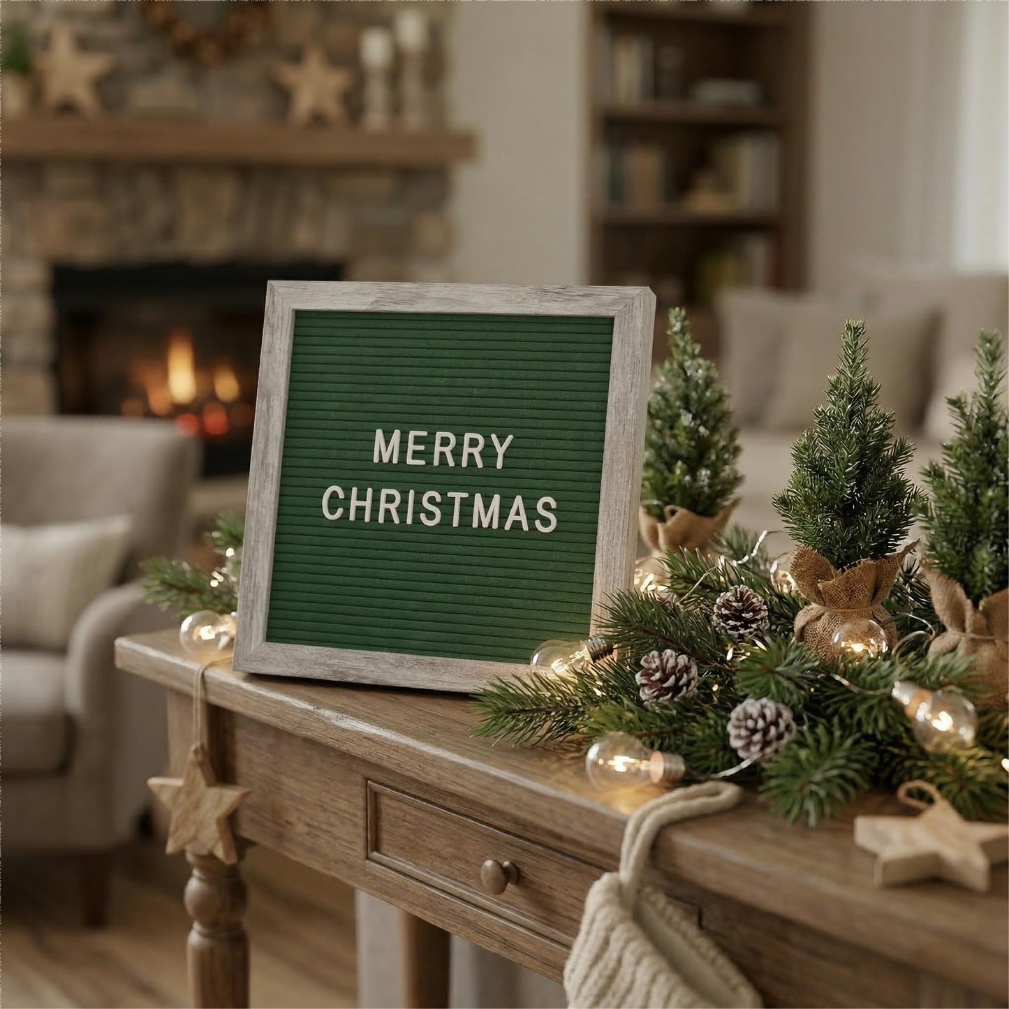 Rustic 10x10 Felt Message Sign with 336 Letters, Numbers & Symbols – Changeable Display for Classroom, Office or Home Decor – Green by Crystal Lemon