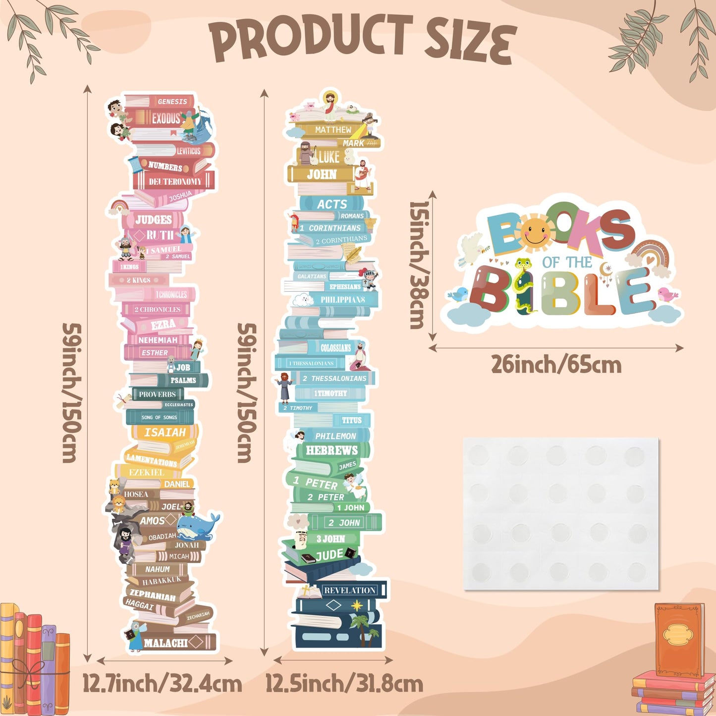 Yopyame Boho Books of the Bible Posters - 16PCS Educational Bible Door Borders Books of the Bible Door Cover for Scripture Church Bible Religious Christian Learning Posters for Classroom Sunday School