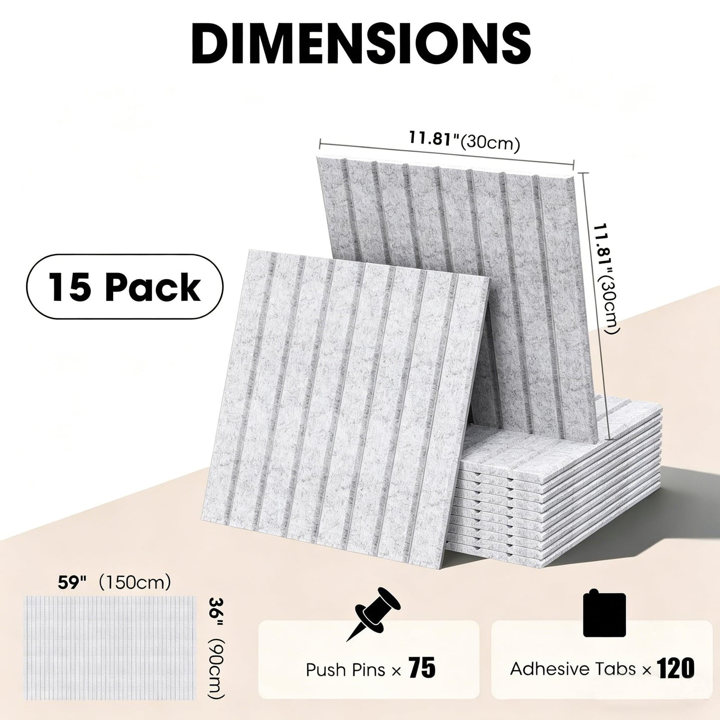 MQAAUP Large Cork Board for Walls 59" x 36",15 Pack 12"X12"Felt Bulletin Board Tiles with 120 Adhesive Tabs,Cork Board Alternative for Office Decor, Push Pin Board Wall Organizer-Light Gray