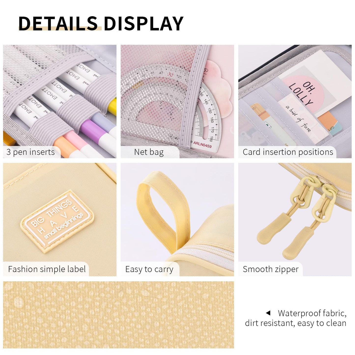 CICIMELON Durable Pen Pencil Case Big Storage Pen Pouch Bag for School Supplies College Teen Girls Adults, Beige