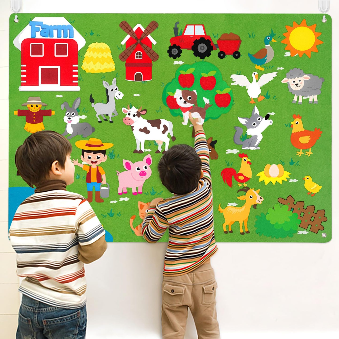 WATINC Farm Animals Felt Board Set for Toddlers - 38Pcs 3.5Ft Preschool Flannel Barnyard Storytelling, Learning Toy for Classroom Homeschool